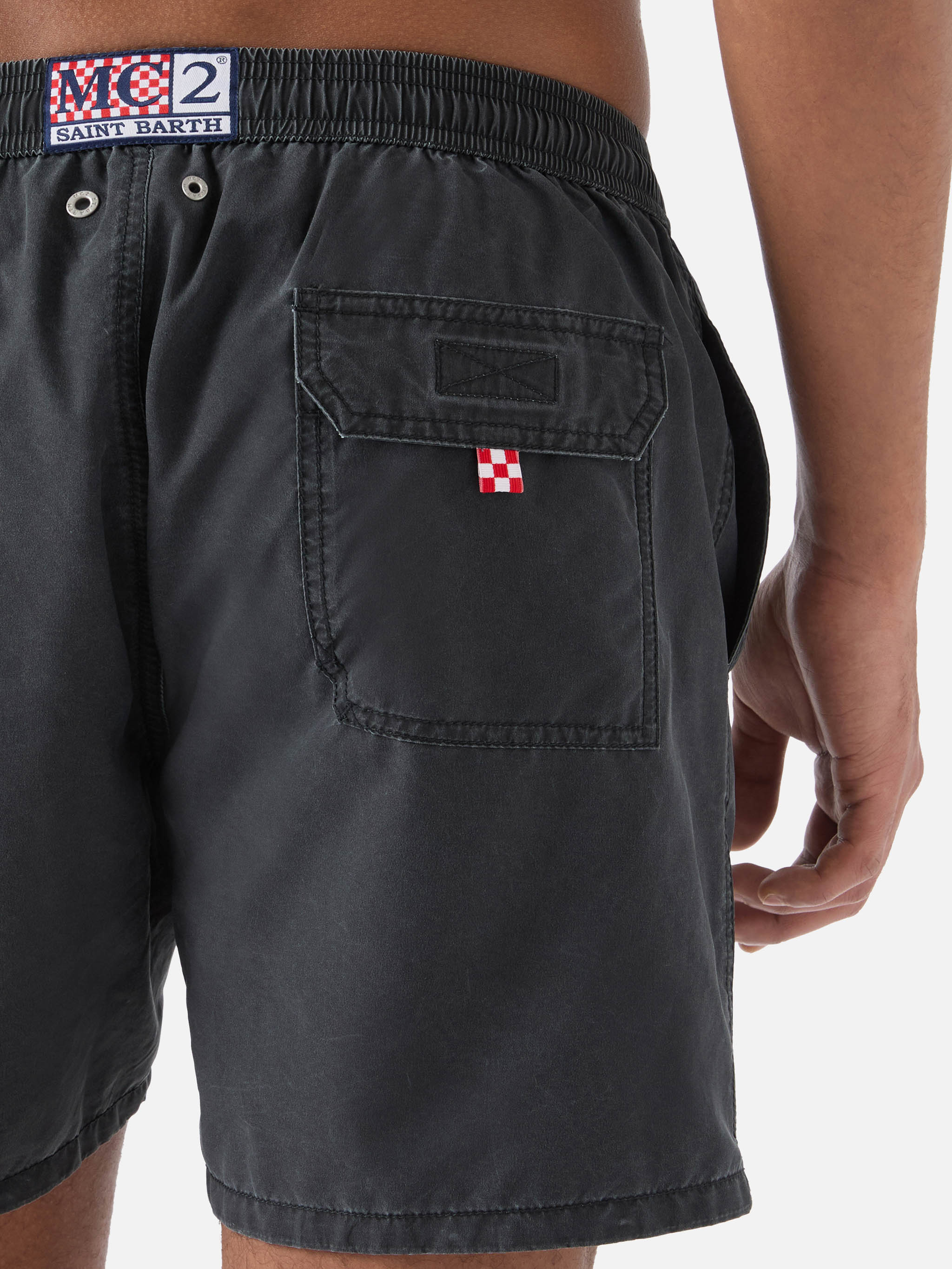 Patmos swim shorts in black with used effect and logo embroidery - Image 6