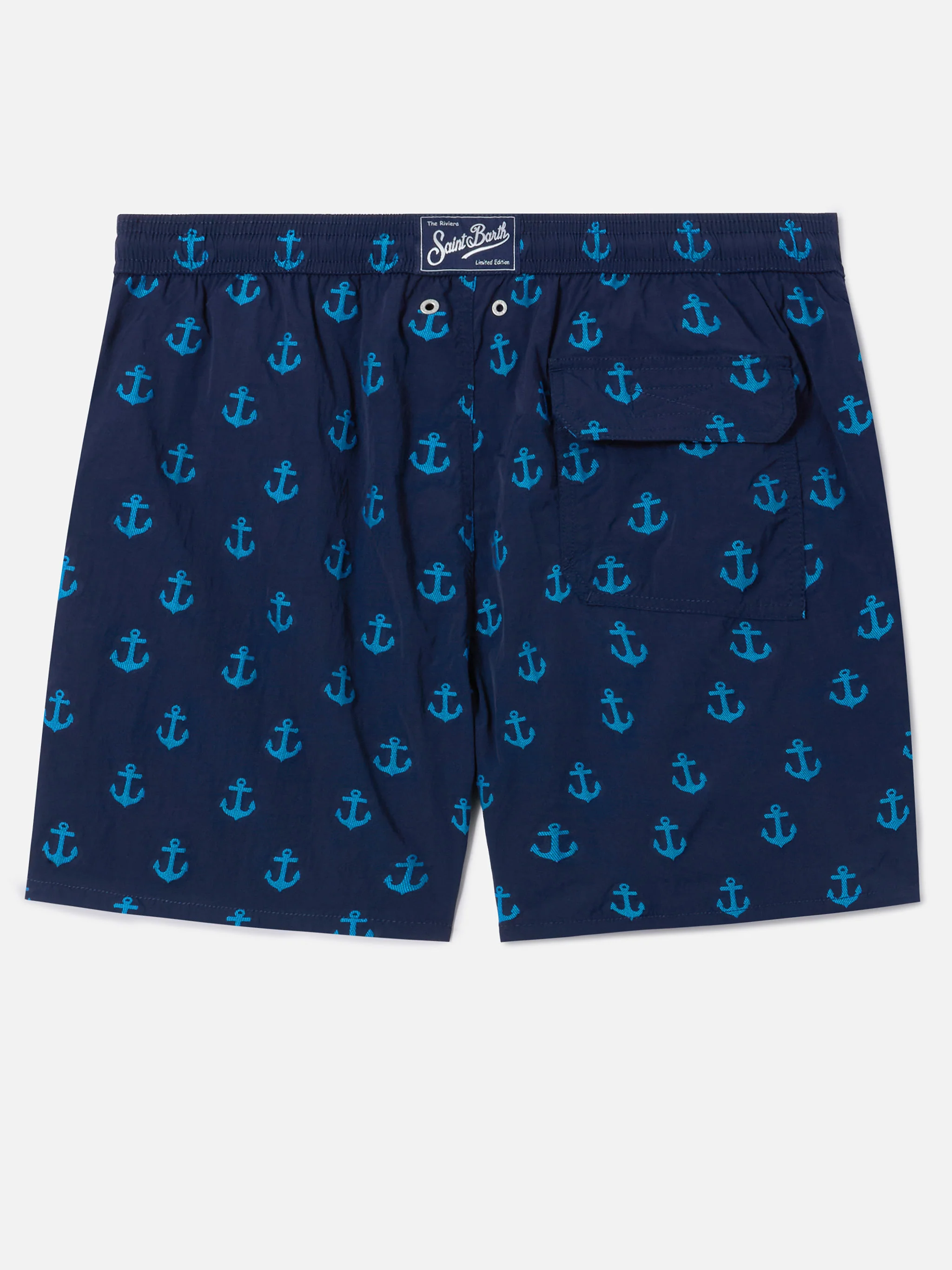 Patmos swim shorts in blue with all-over anchor print - Image 2