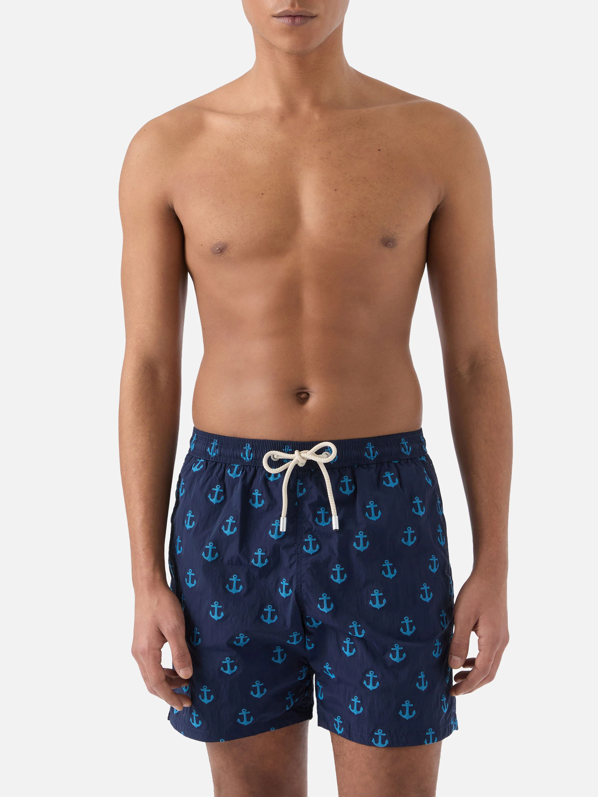 Patmos swim shorts in blue with all-over anchor print - Image 3