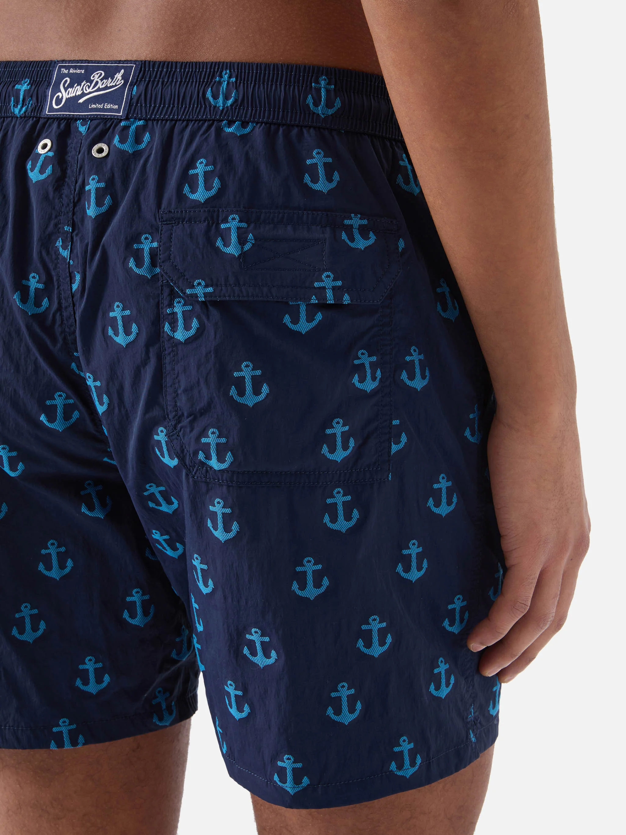 Patmos swim shorts in blue with all-over anchor print - Image 6