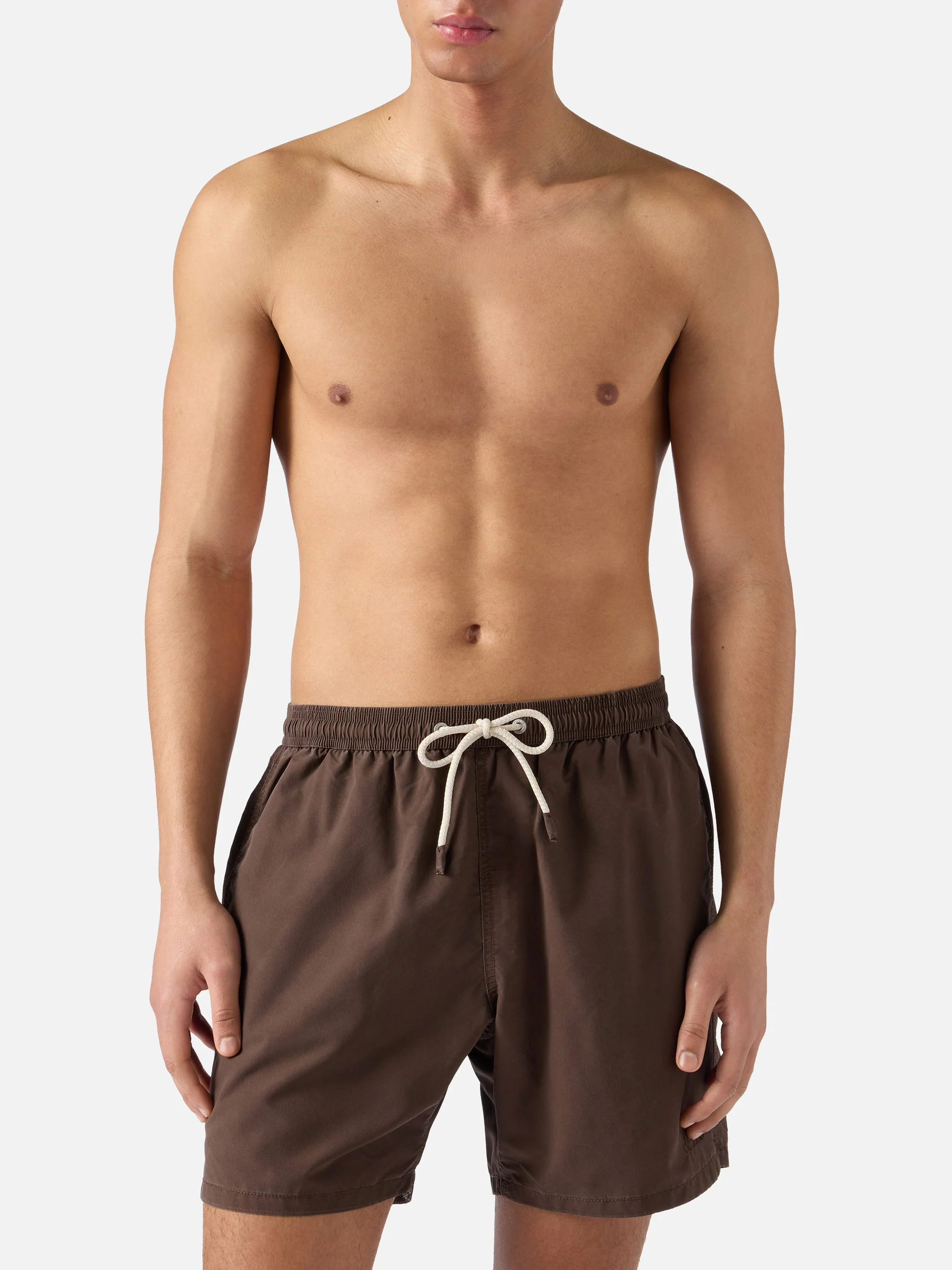 Patmos swim shorts in brown with used effect and logo embroidery - Image 3