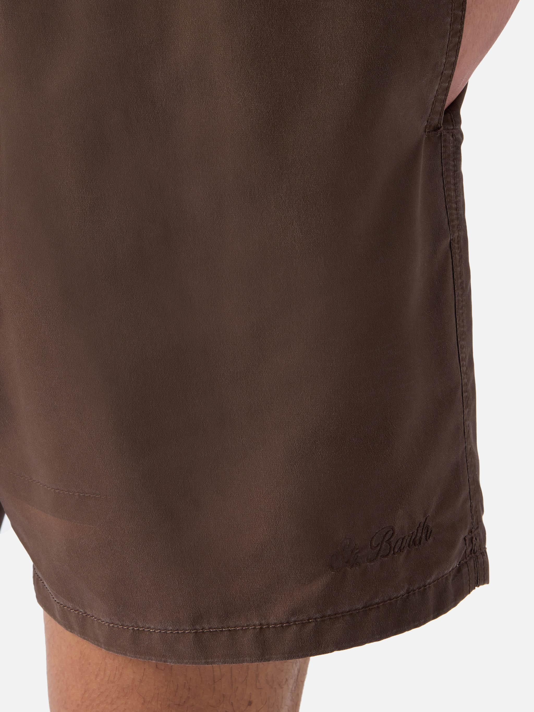 Patmos swim shorts in brown with used effect and logo embroidery - Image 4