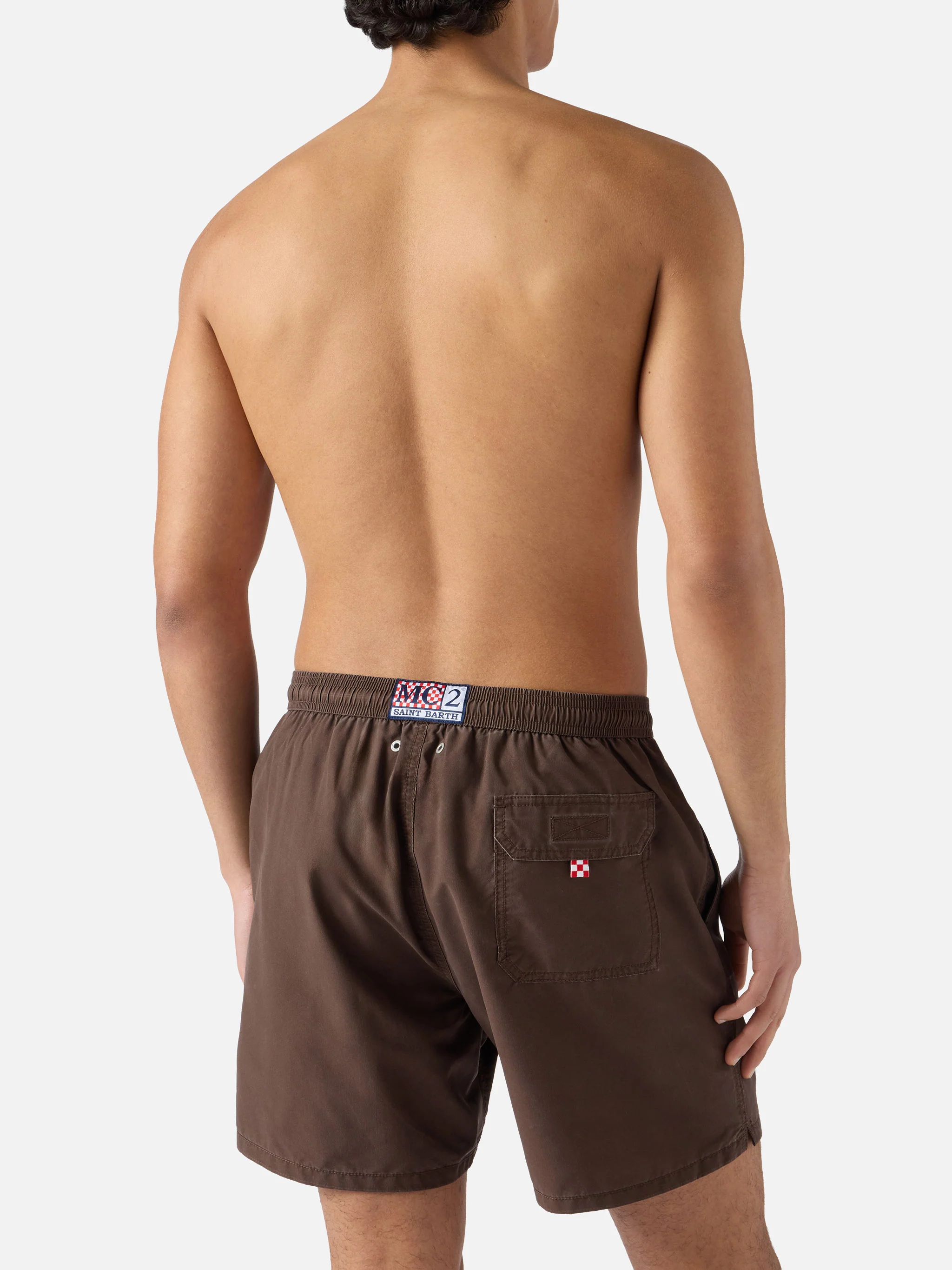 Patmos swim shorts in brown with used effect and logo embroidery - Image 5
