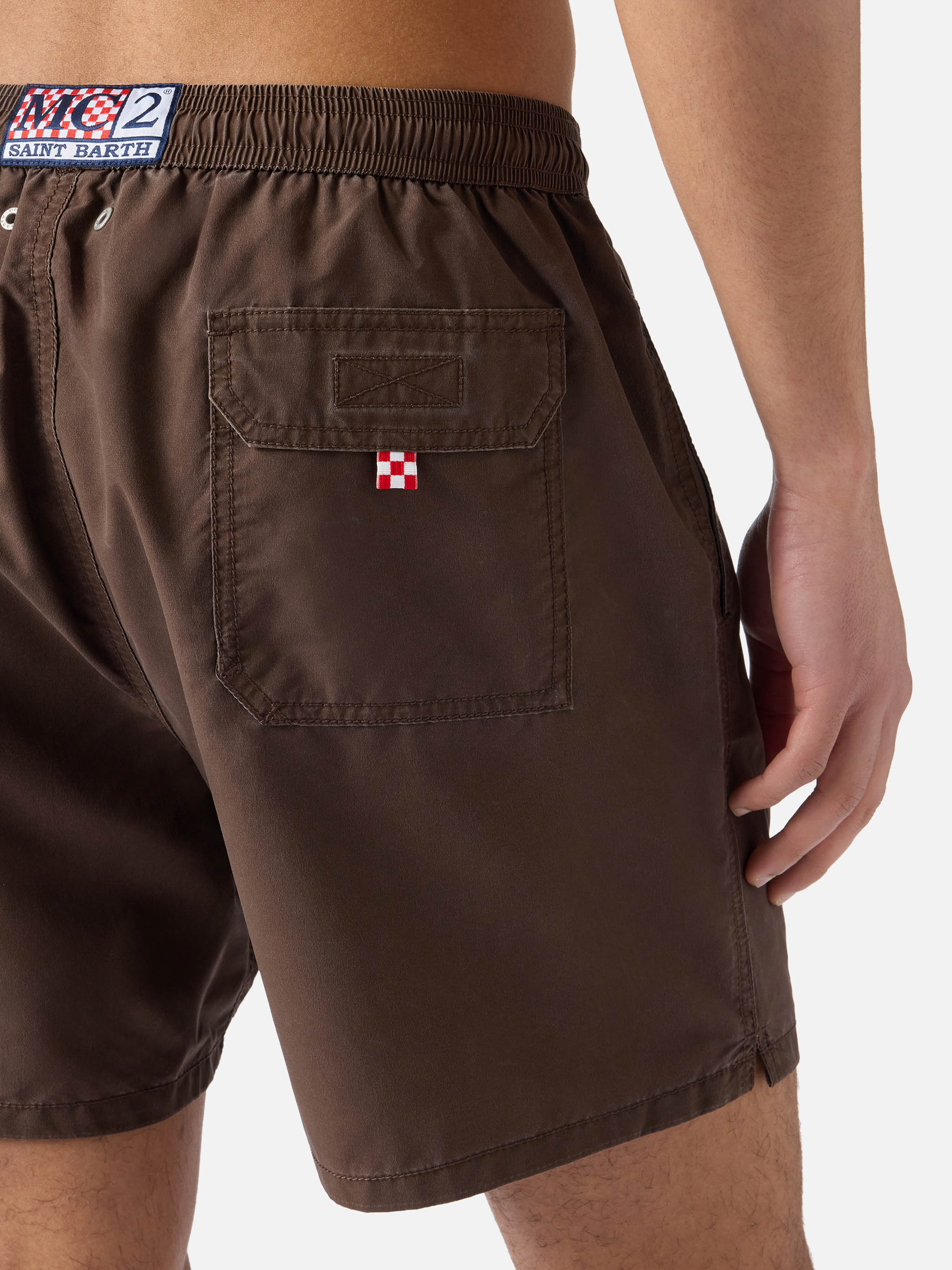 Patmos swim shorts in brown with used effect and logo embroidery - Image 6