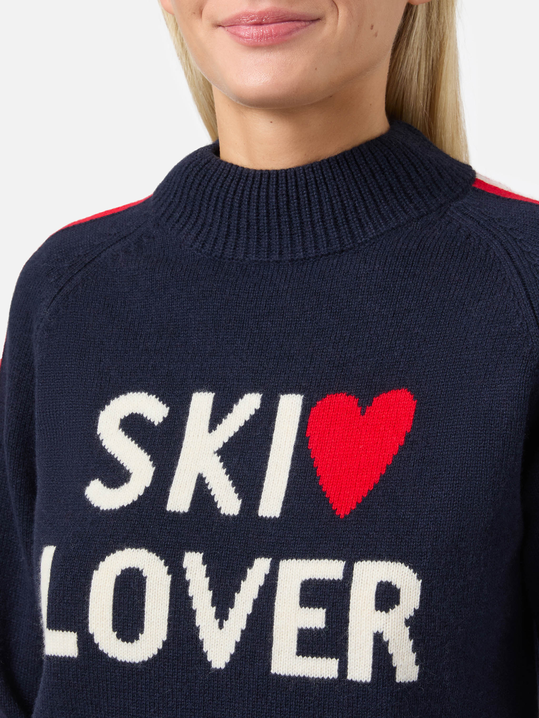 Peak cashmere-blend mock-neck in blue with Ski Lover jacquard - Image 2