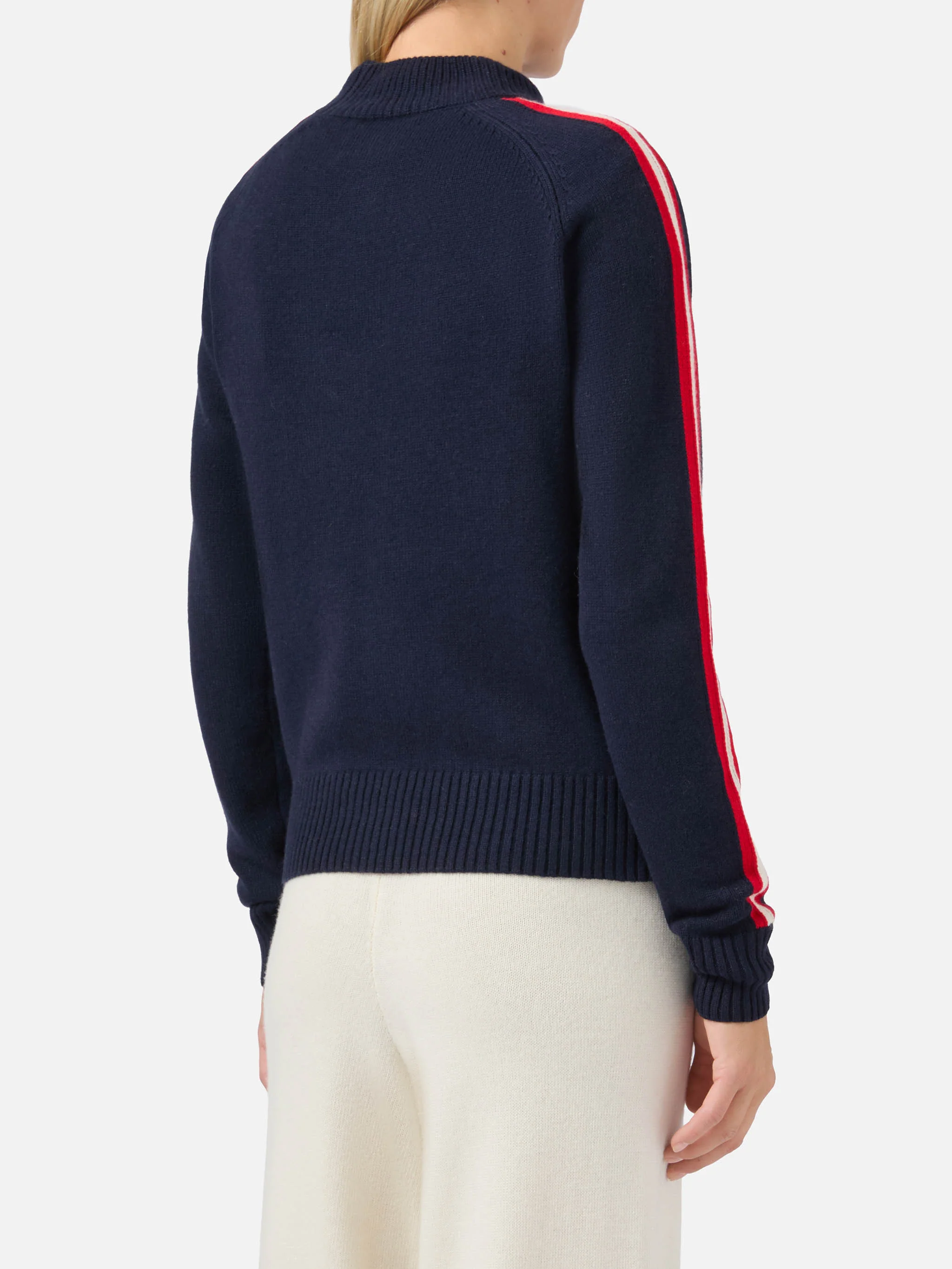 Peak cashmere-blend mock-neck in blue with Ski Lover jacquard - Image 3