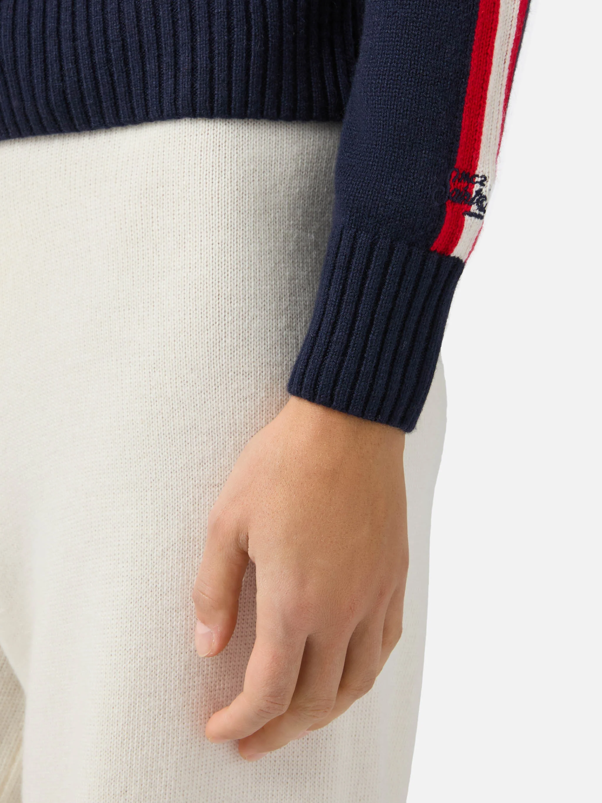 Peak cashmere-blend mock-neck in blue with Ski Lover jacquard - Image 4