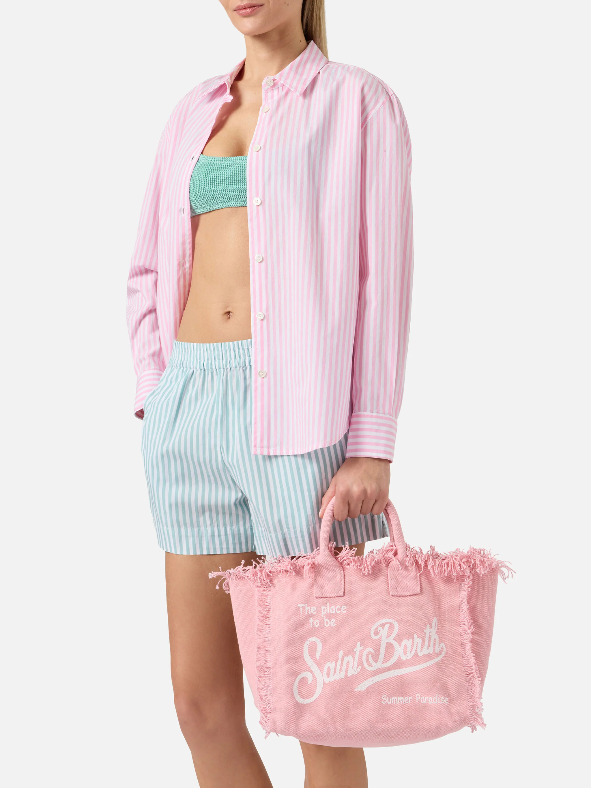 Pink canvas Colette bag with fringes - Image 2