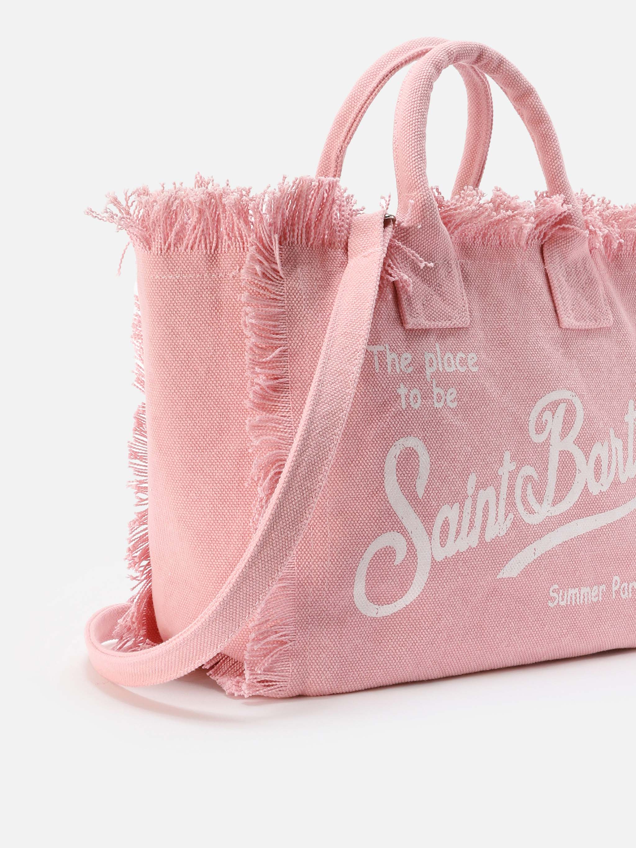 Pink canvas Colette bag with fringes - Image 3