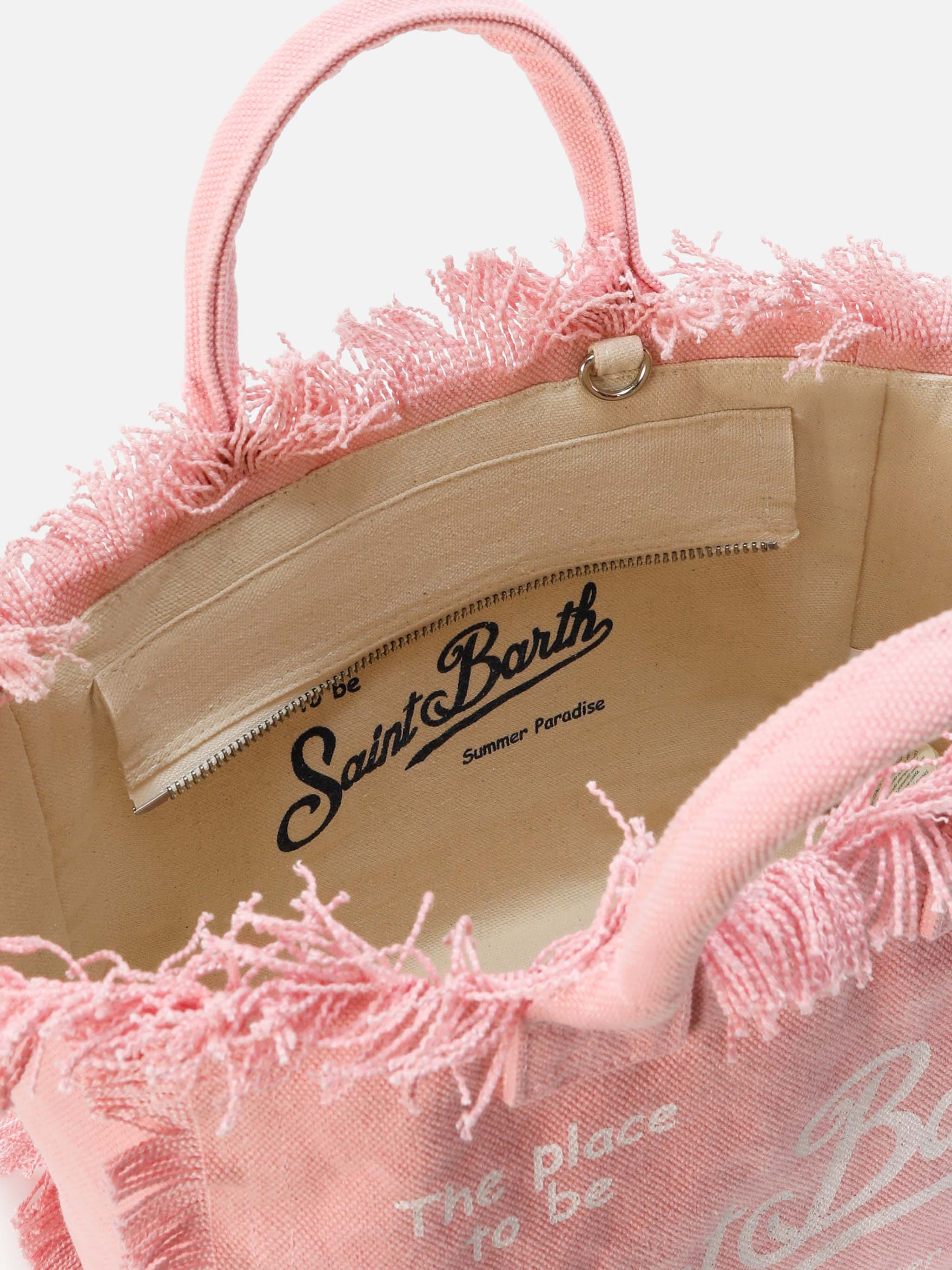 Pink canvas Colette bag with fringes - Image 4
