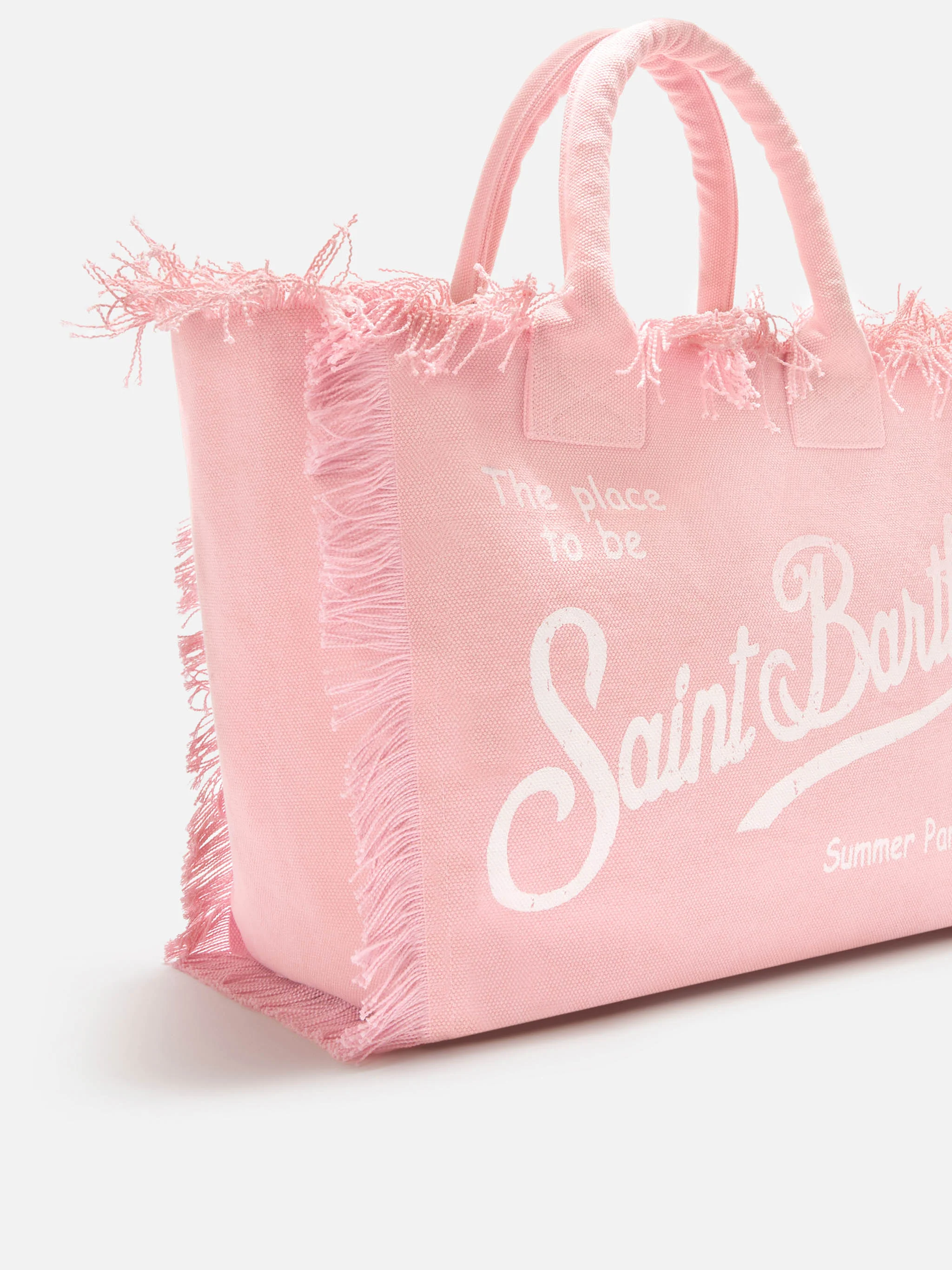Pink canvas Vanity regular bag with fringes - Image 3