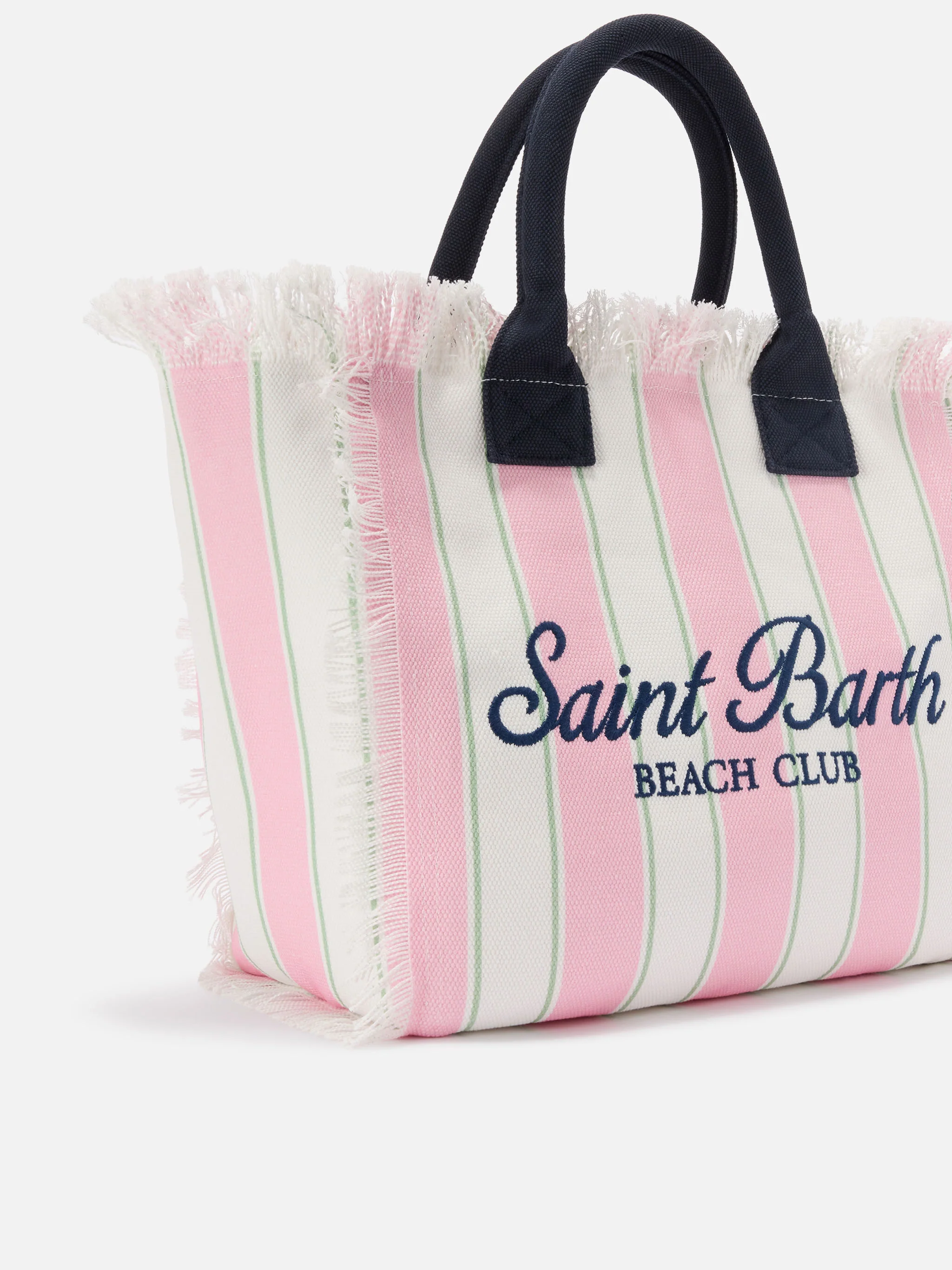 Pink canvas Vanity regular bag with vertical stripes - Image 3