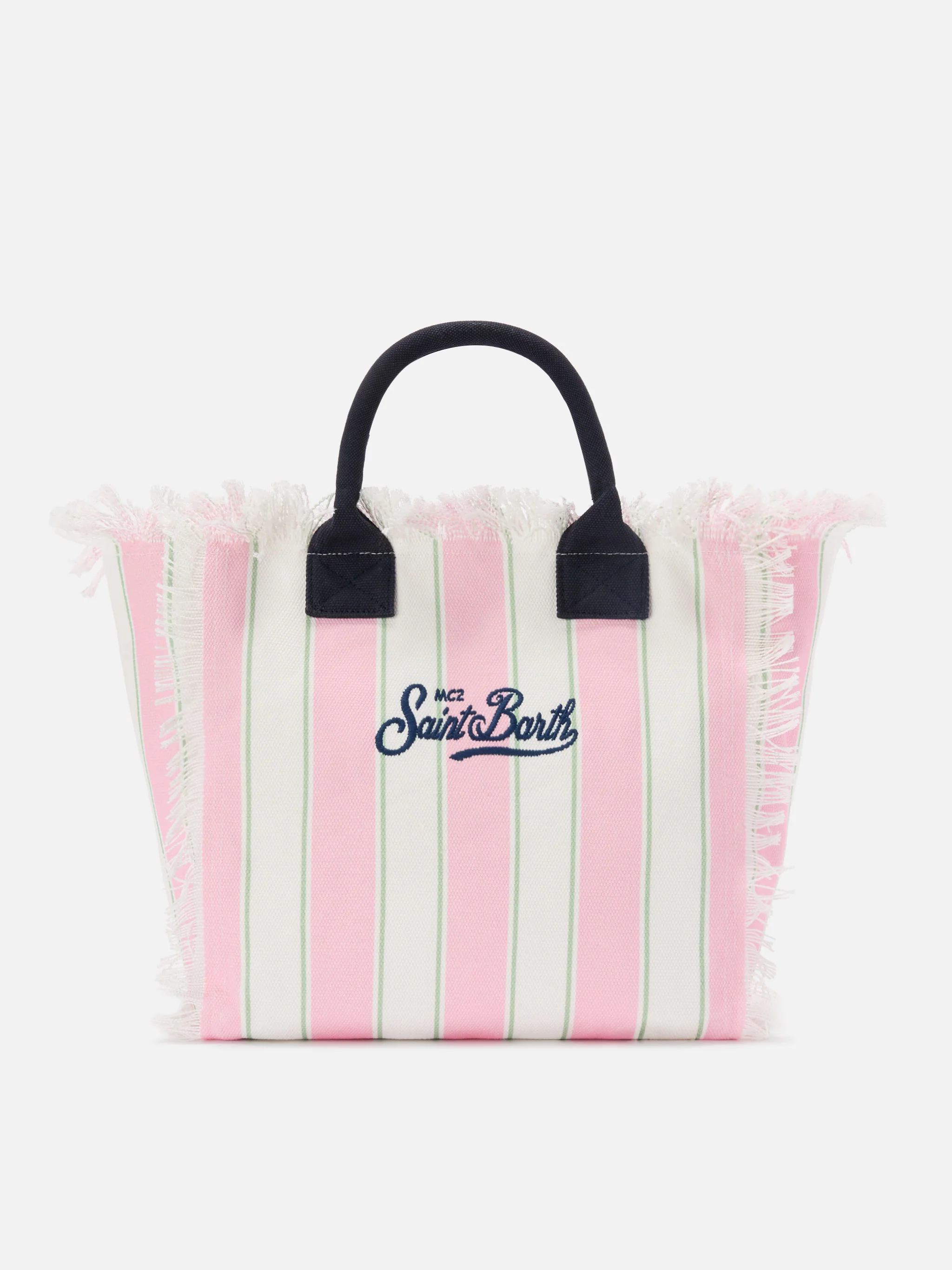 Pink canvas Vanity regular bag with vertical stripes - Image 4