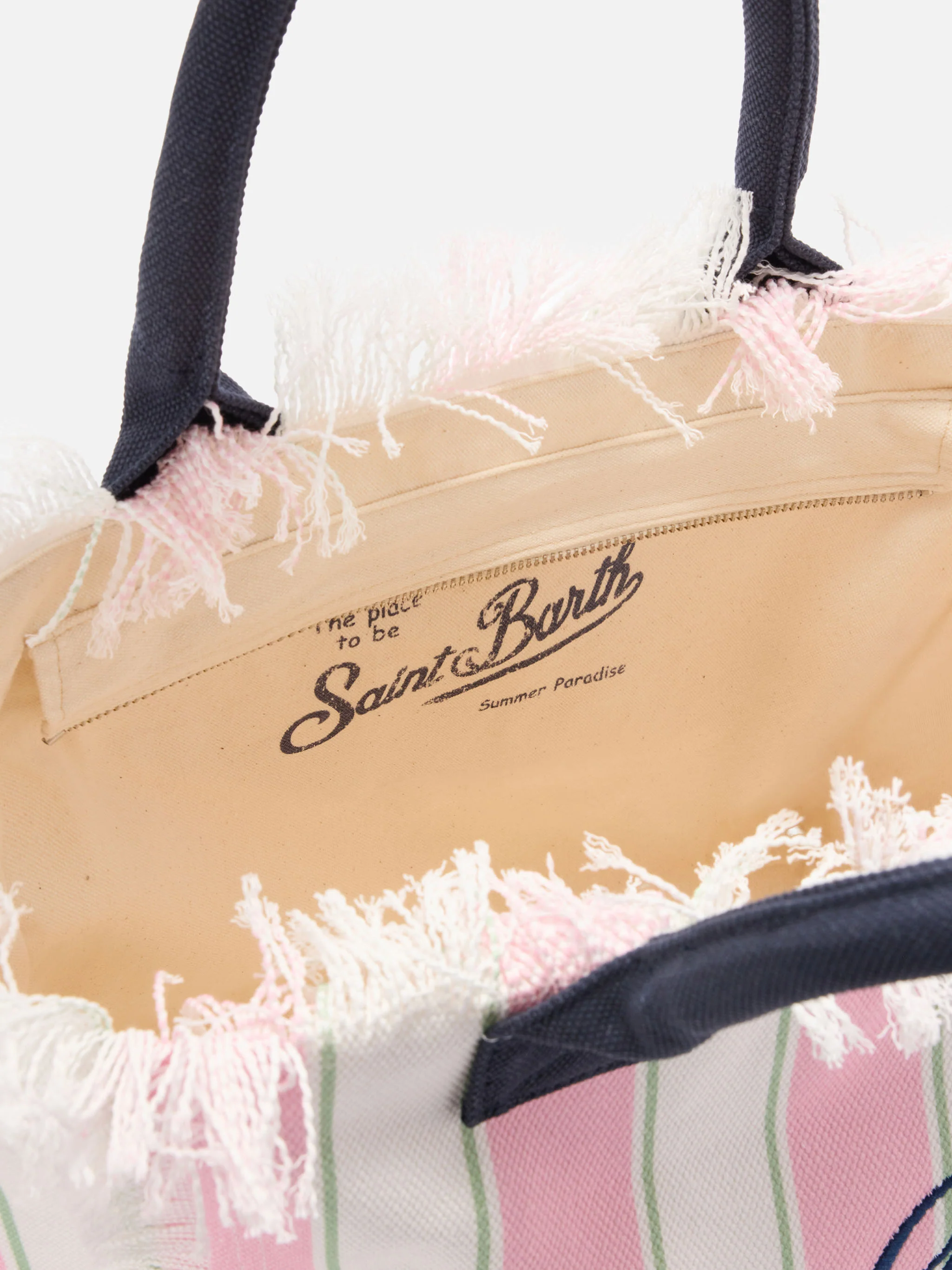 Pink canvas Vanity regular bag with vertical stripes - Image 5