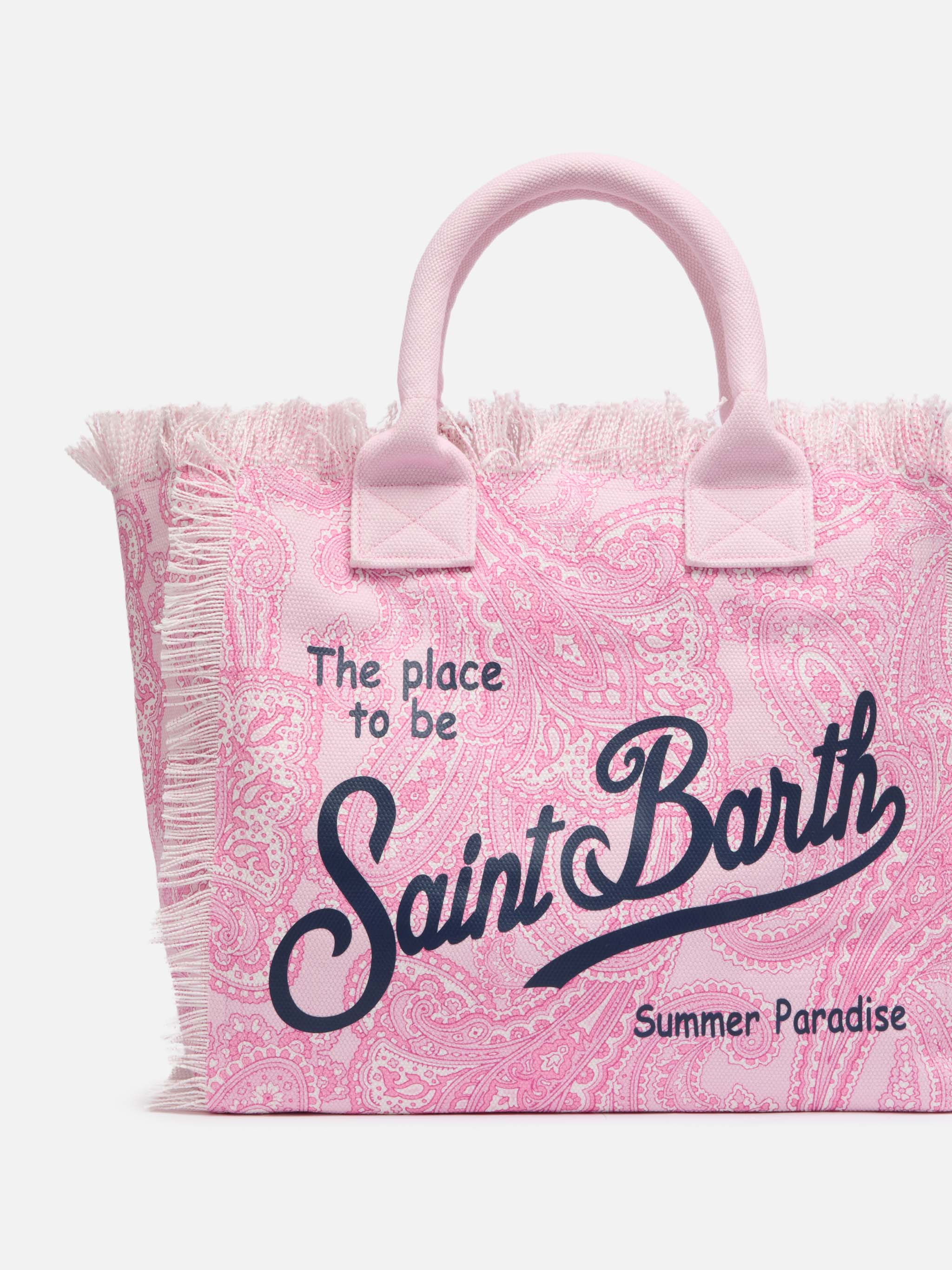 Pink cotton canvas Vanity tote bag with paisley print - Image 3