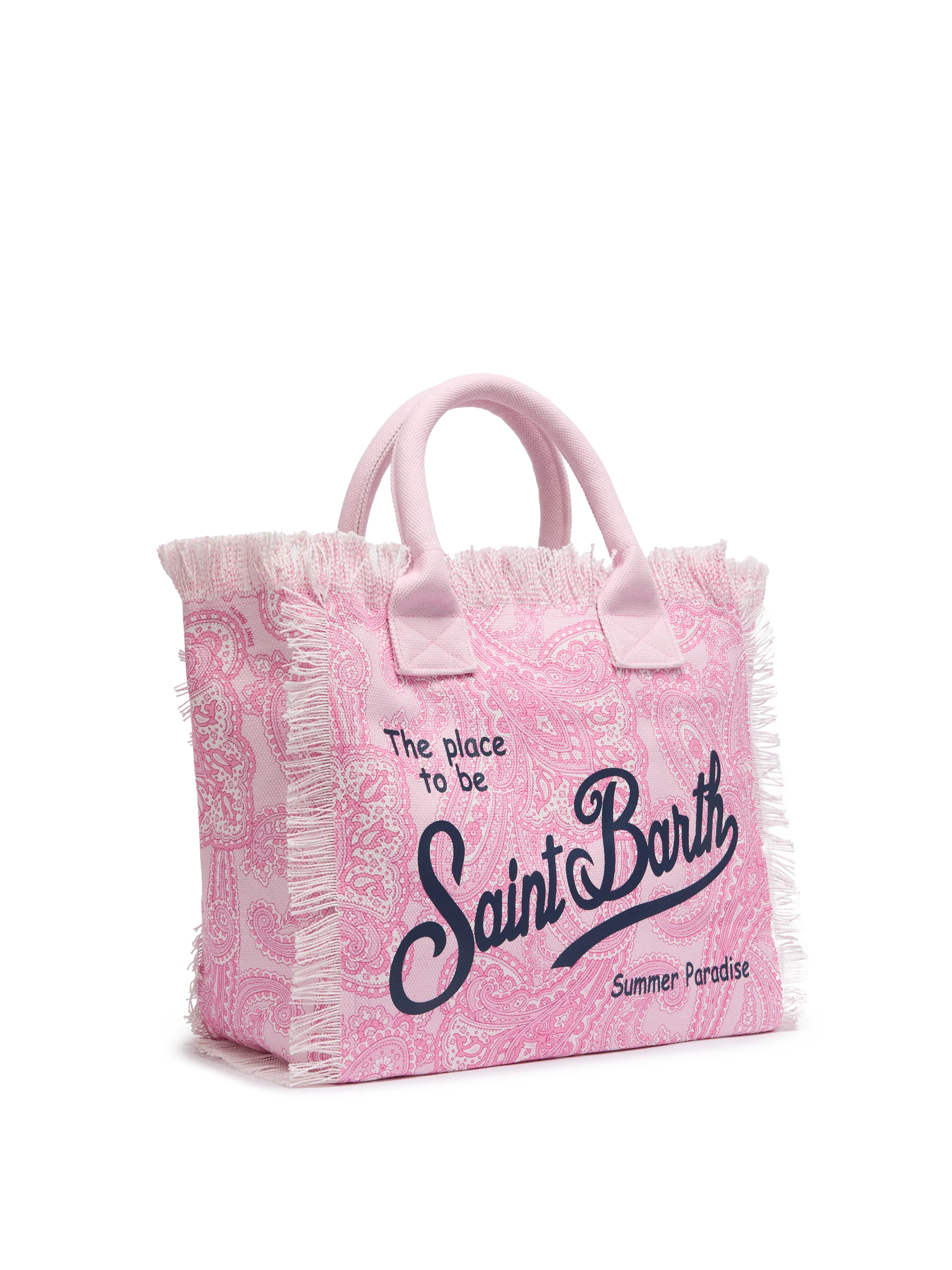 Pink cotton canvas Vanity tote bag with paisley print - Image 4
