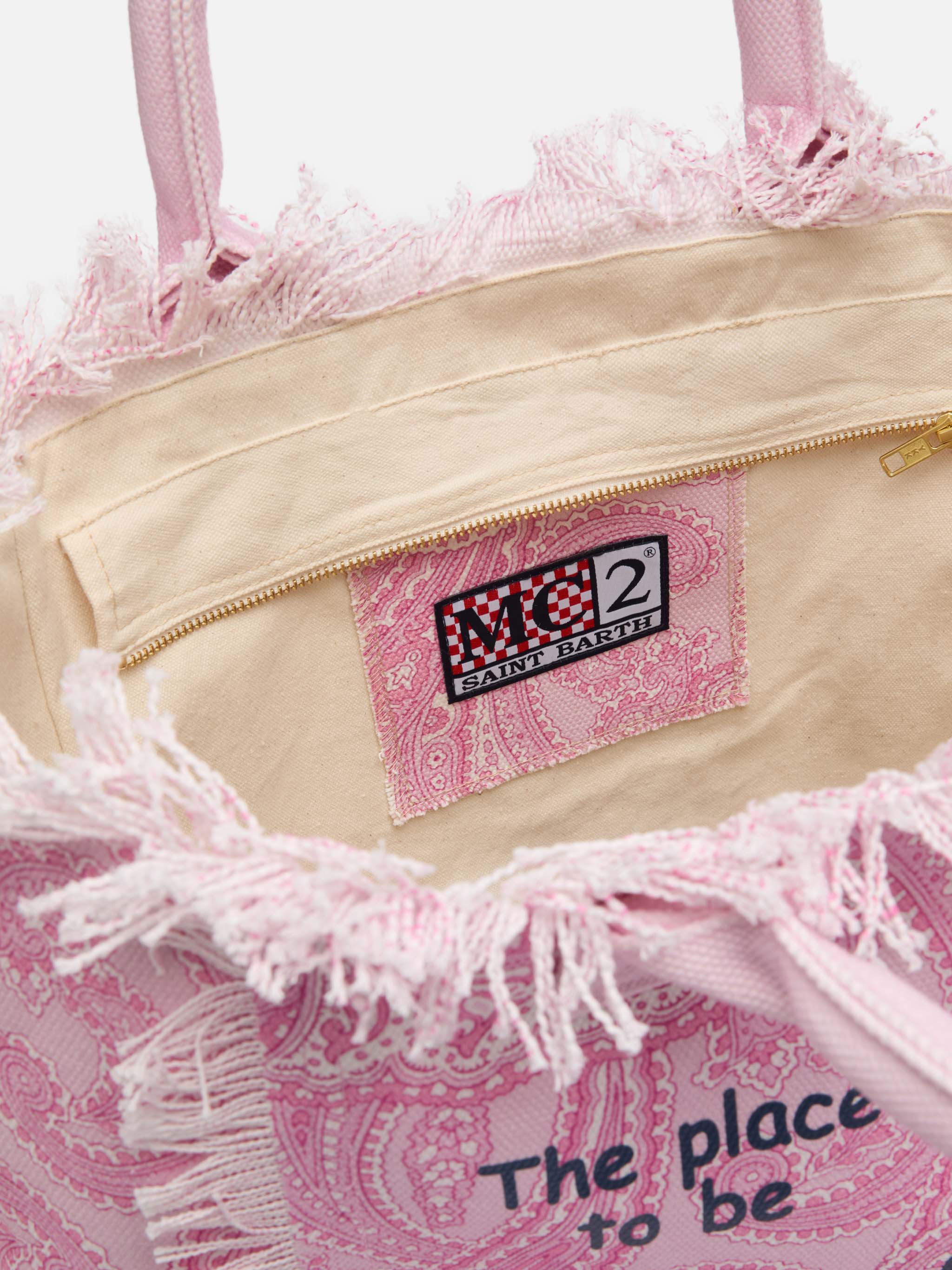 Pink cotton canvas Vanity tote bag with paisley print - Image 5