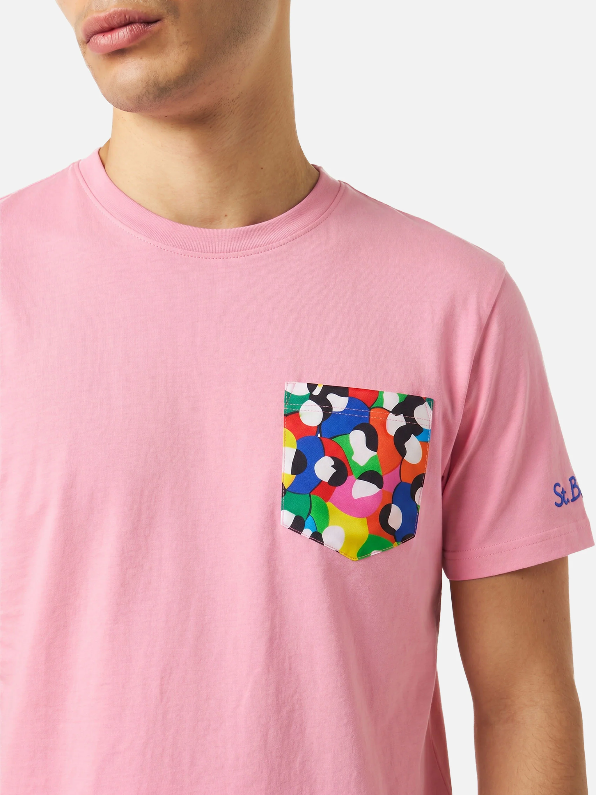 Pink Blanche t-shirt with multicolor printed pocket | Special Edition - Image 2
