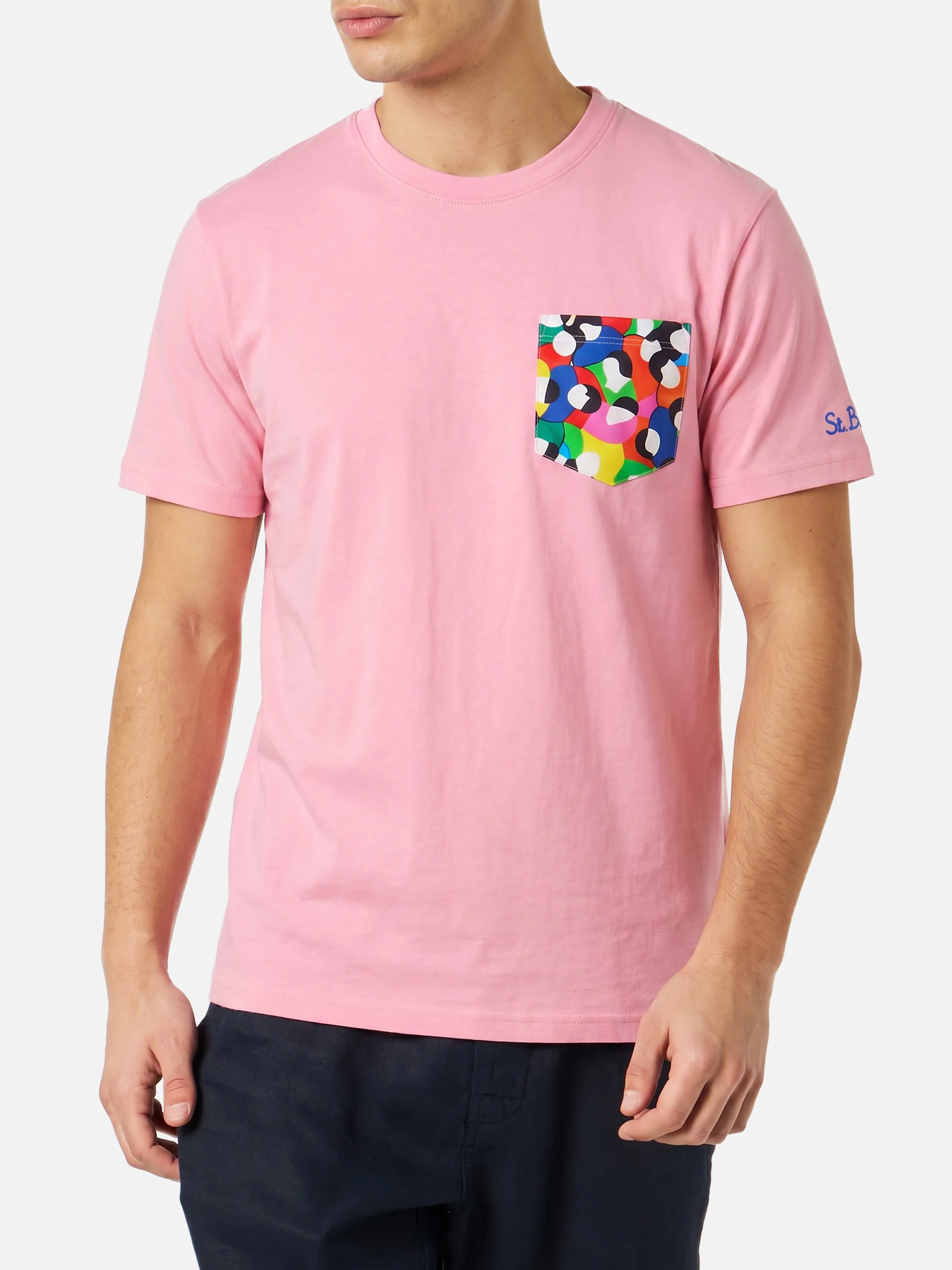 Pink Blanche t-shirt with multicolor printed pocket | Special Edition - Image 3