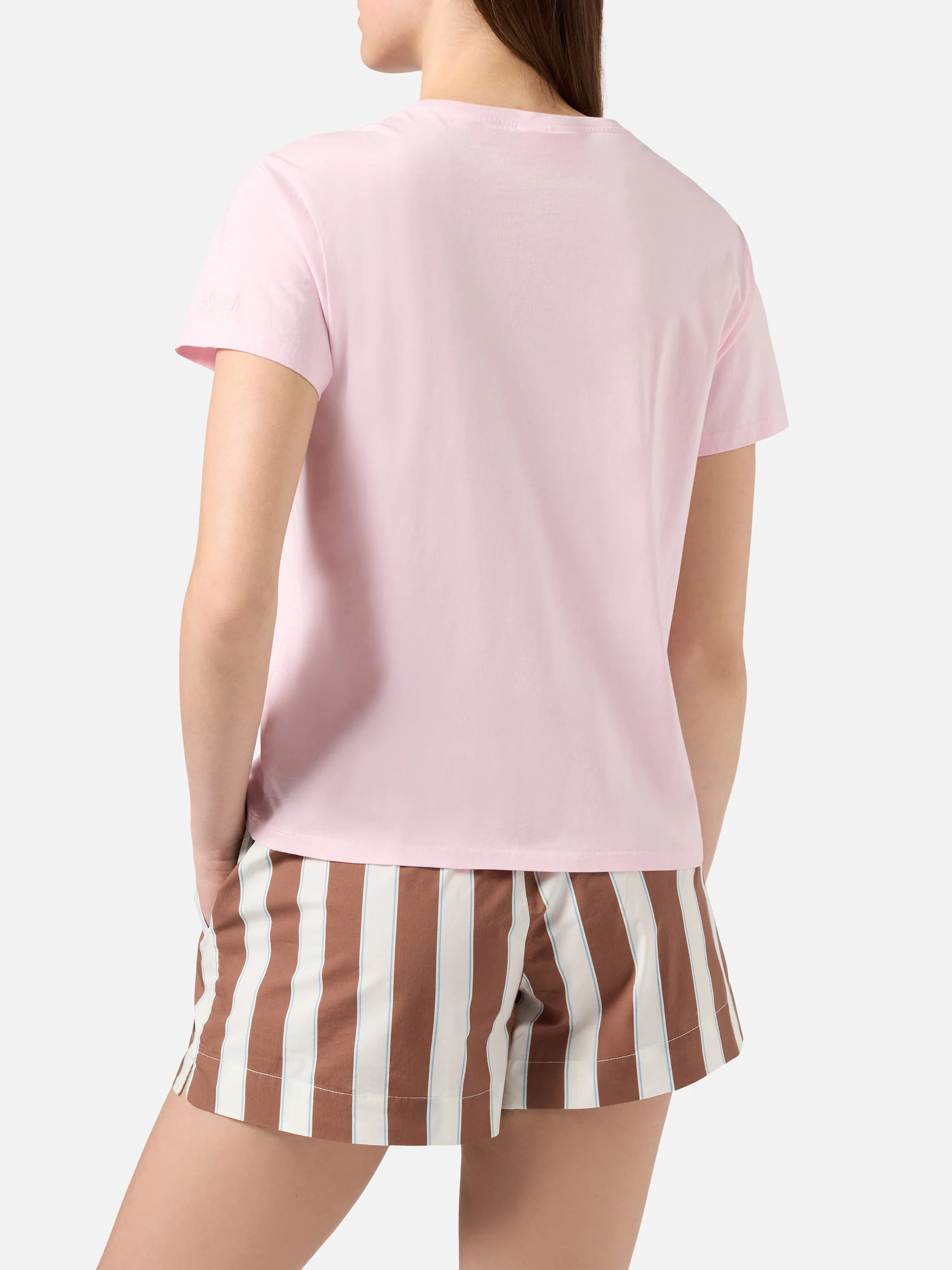 Pink Emilie T-shirt with Mi girano le pale embroidery - Image 3