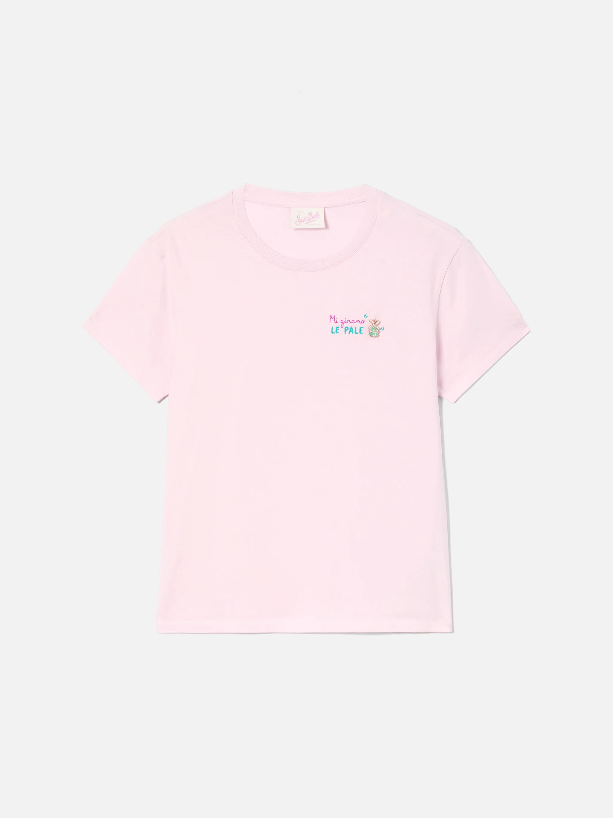 Pink Emilie T-shirt with Mi girano le pale embroidery - Image 4