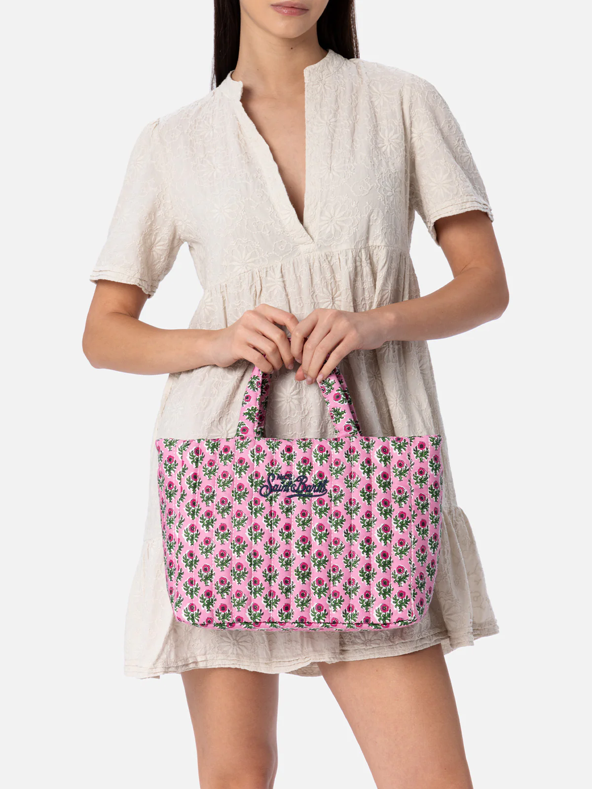 Pink flower quilted Soft Tote Mid bag - Image 5