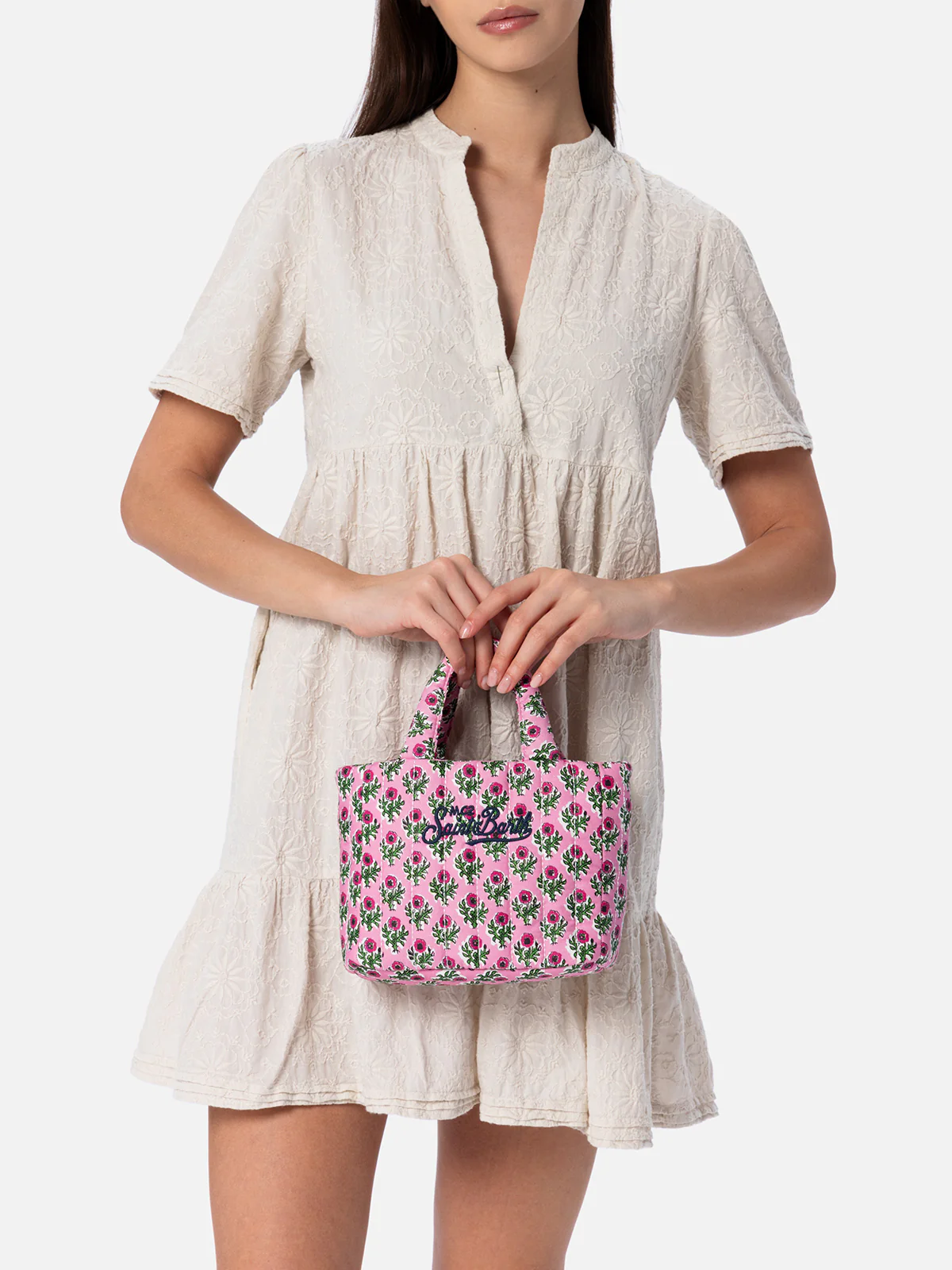 Pink flower quilted Soft Tote Mini bag - Image 5