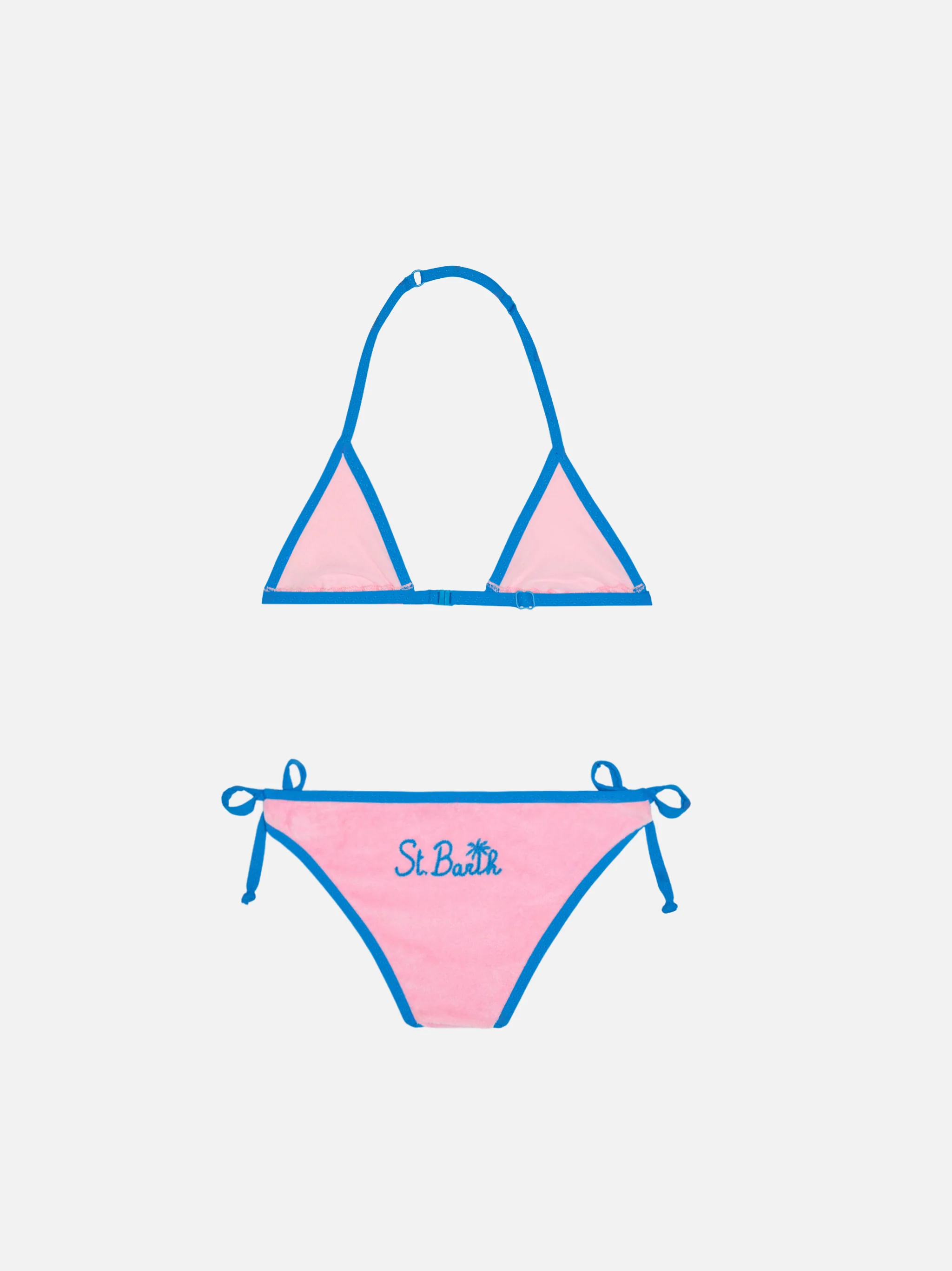 Girl pink triangle bikini with piping - Image 2