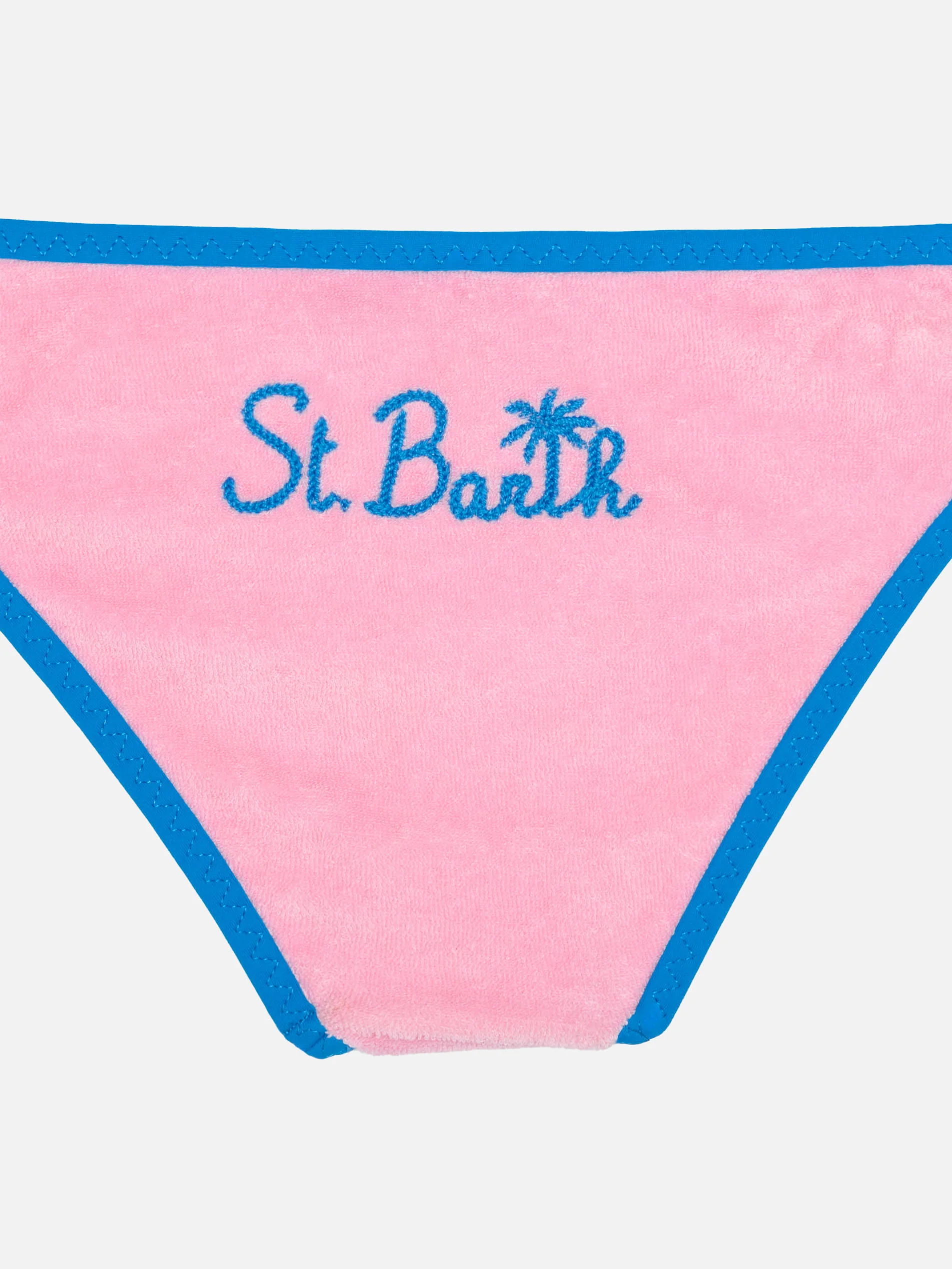 Girl pink triangle bikini with piping - Image 3