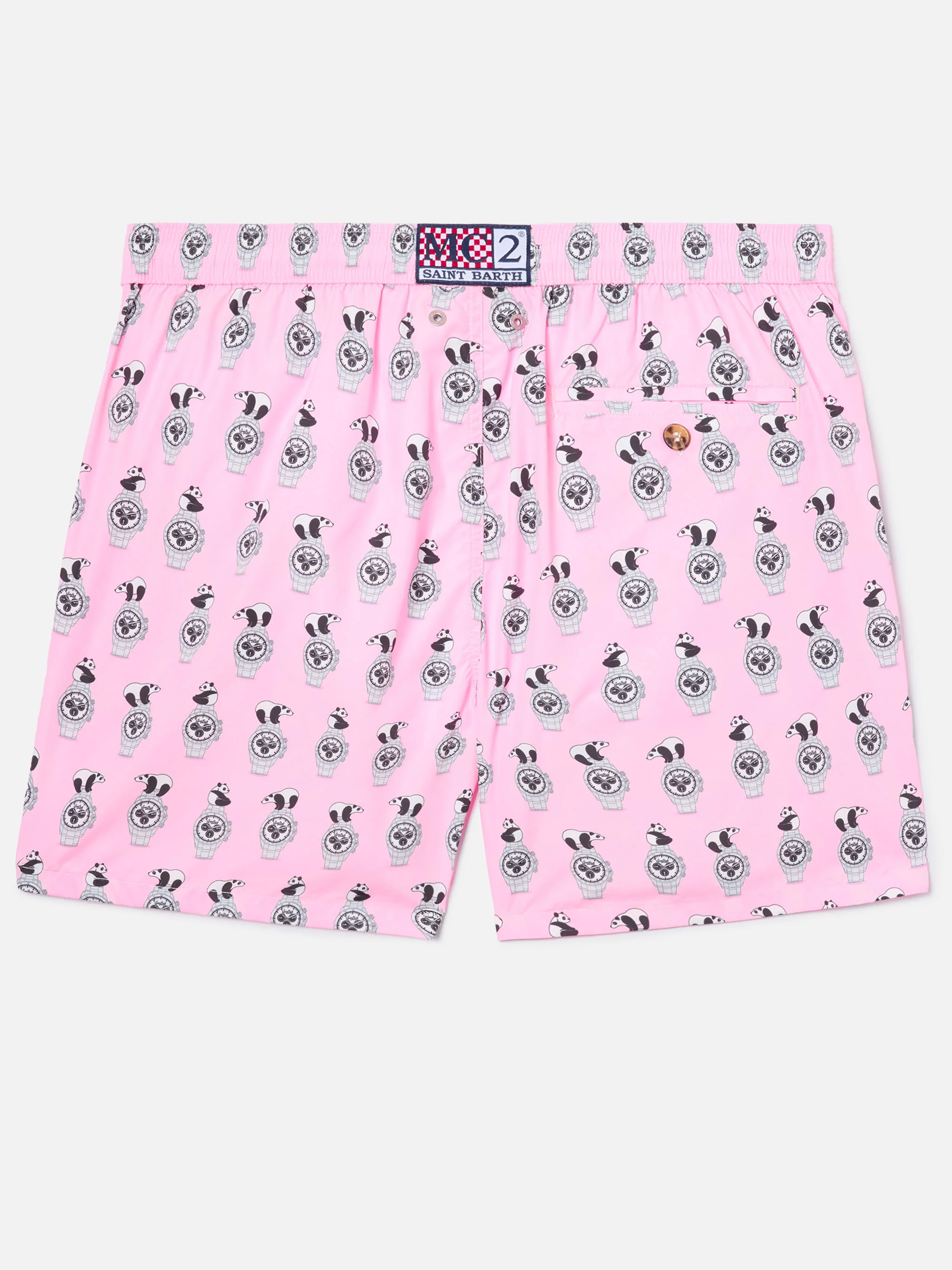 Pink Lighting Micro swim shorts with panda and watches all-over print - Image 2