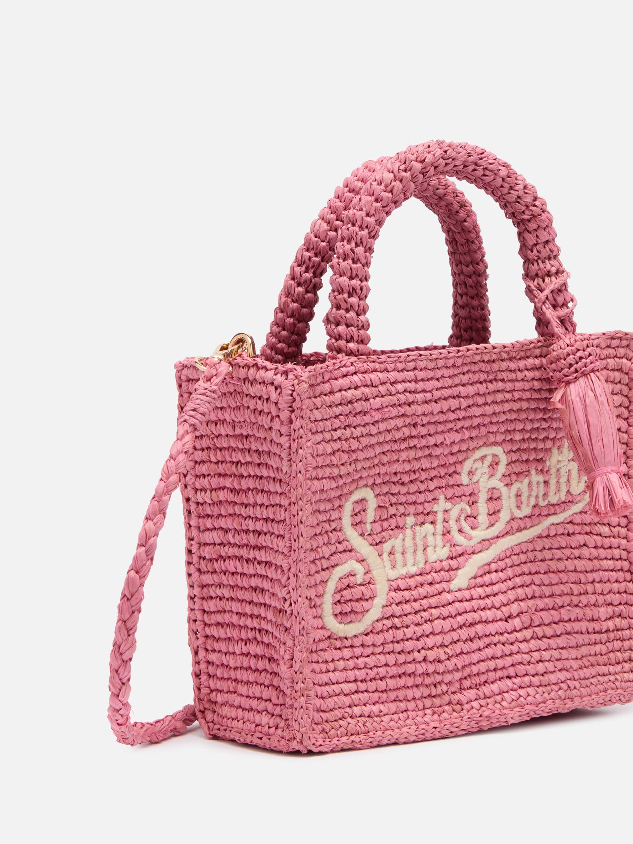 Pink Mini Vanity Raffia bag with Saint Barth embroidery - Image 3