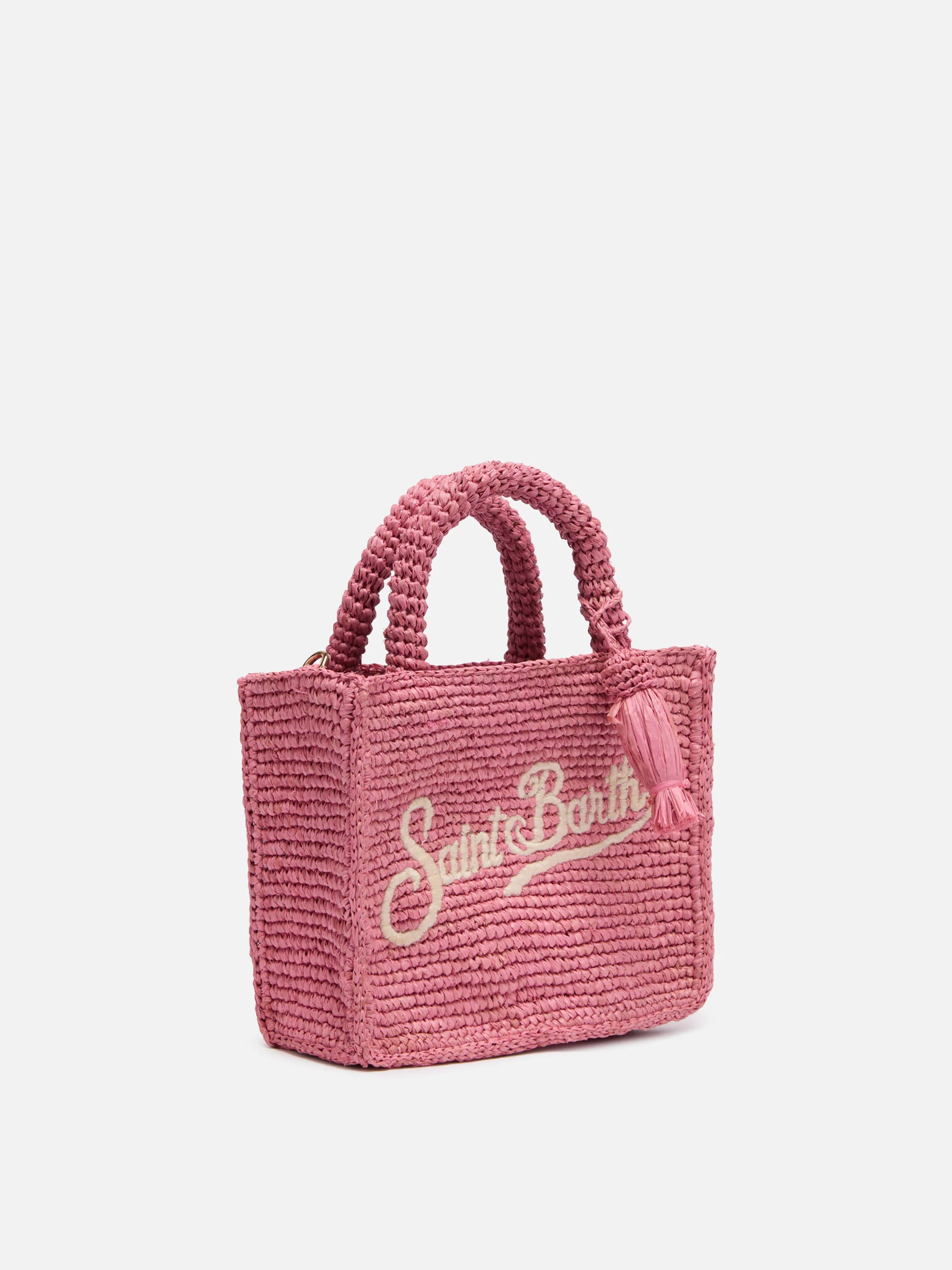 Pink Mini Vanity Raffia bag with Saint Barth embroidery - Image 4