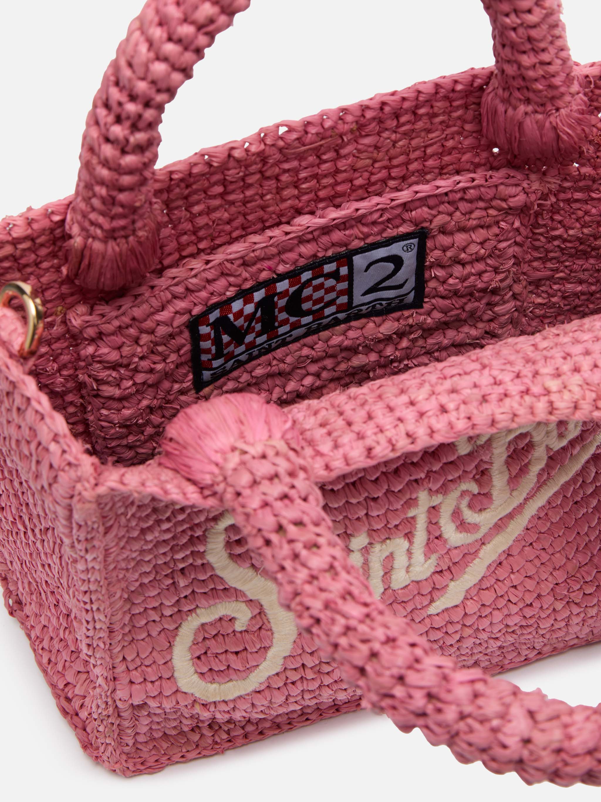 Pink Mini Vanity Raffia bag with Saint Barth embroidery - Image 6