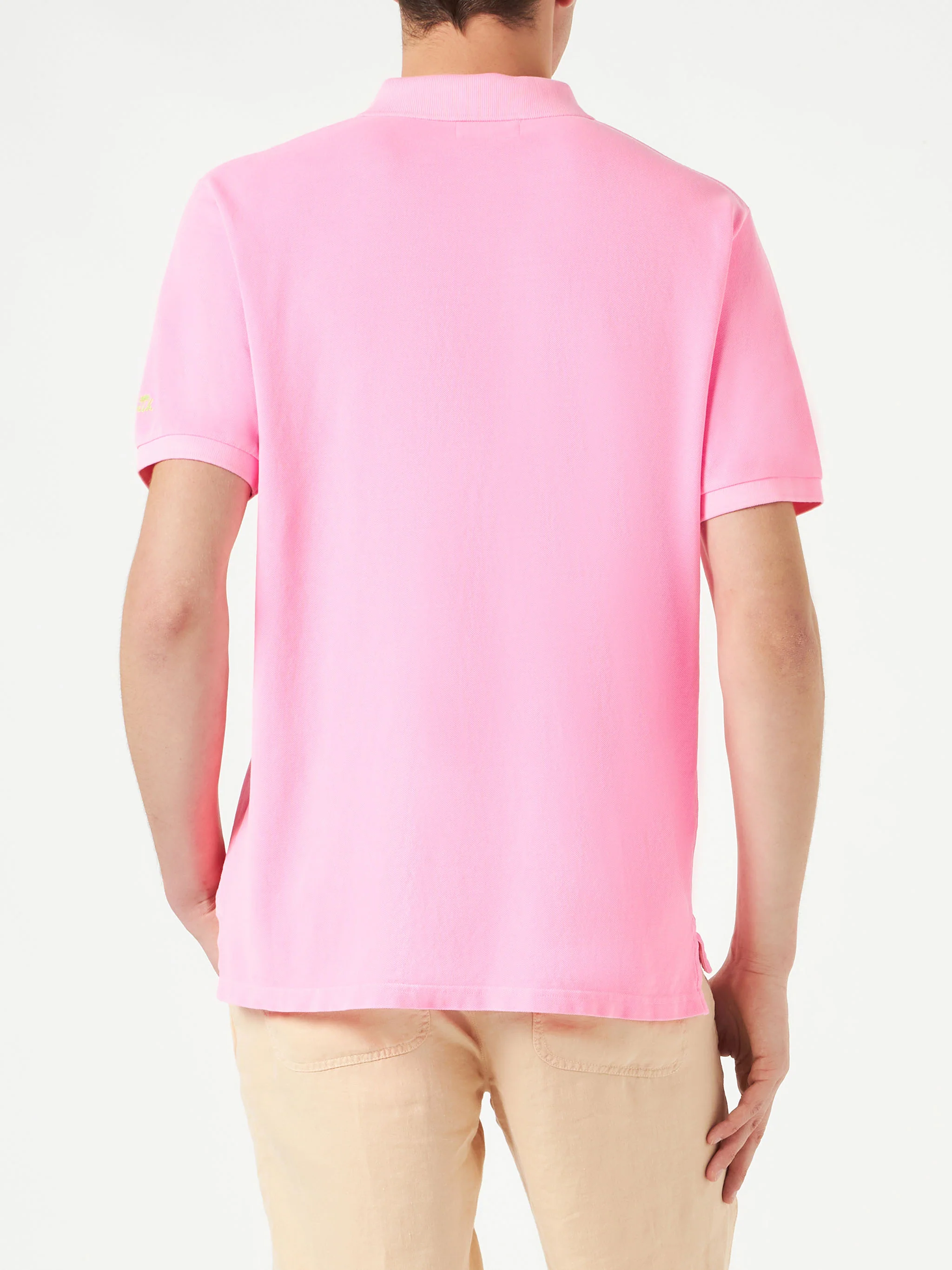 Pink piquet polo with St. Barth logo and vintage effect - Image 3