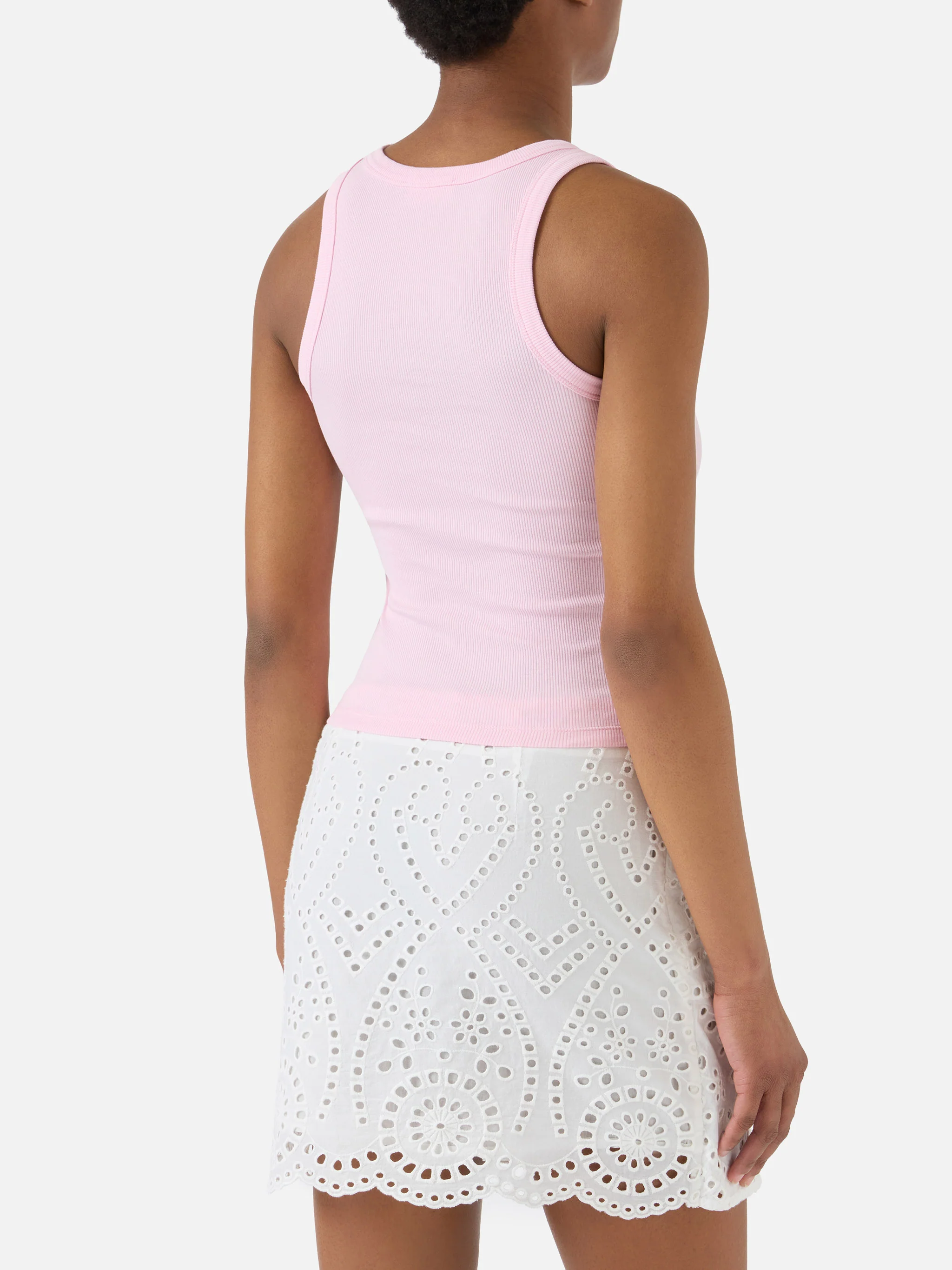 Pink ribbed Ada tank top with Snoopy print and St. Barth Lover embroidery | Special edition - Image 3
