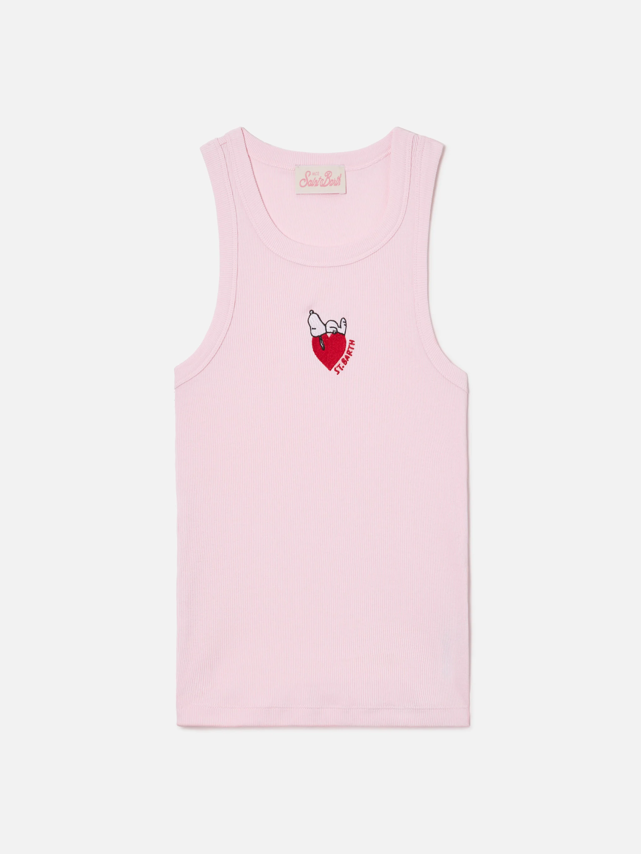Pink ribbed Ada tank top with Snoopy print and St. Barth Lover embroidery | Special edition - Image 4