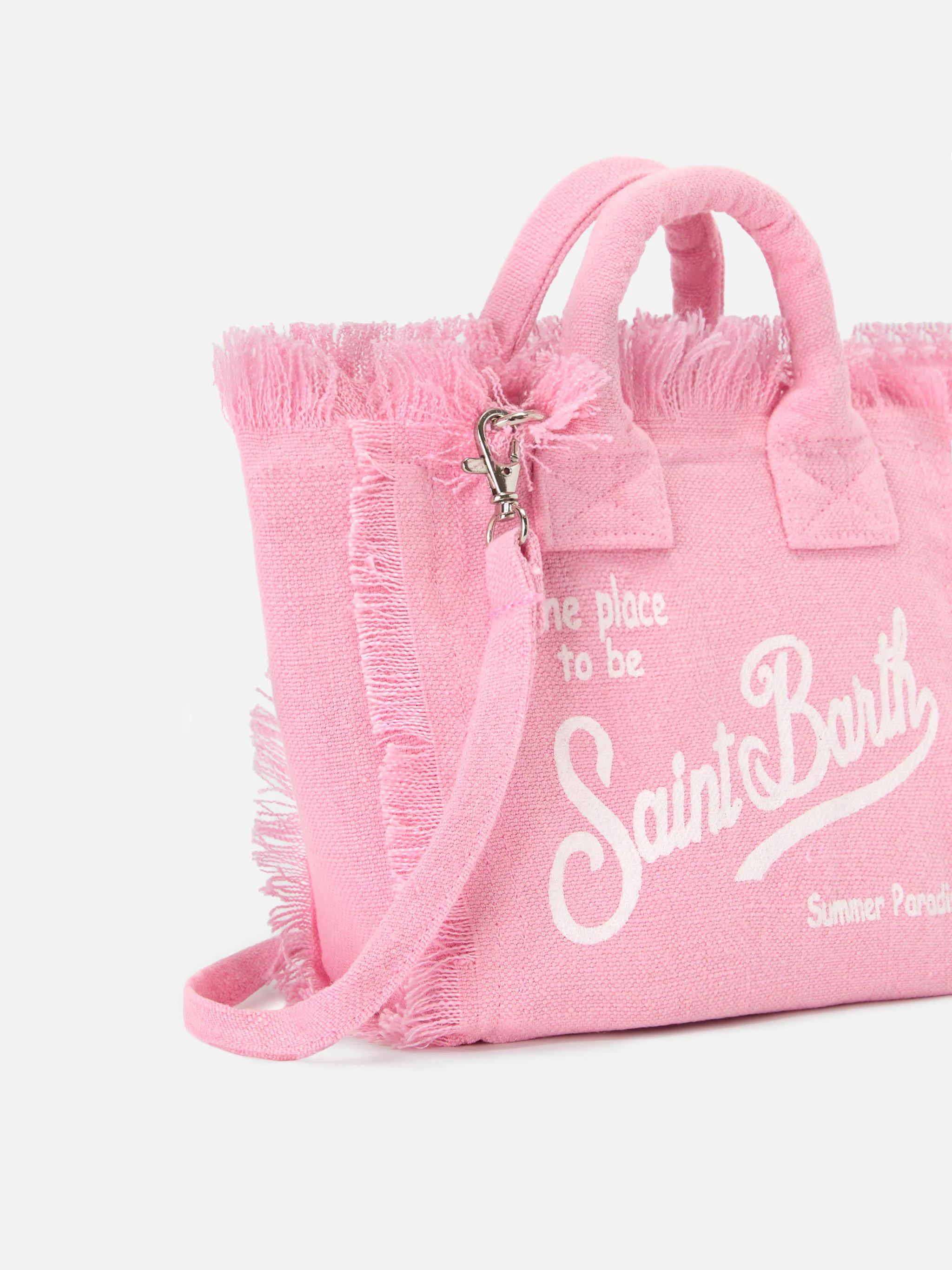Pink solid color linen Vanity mini bag with removable strap - Image 3