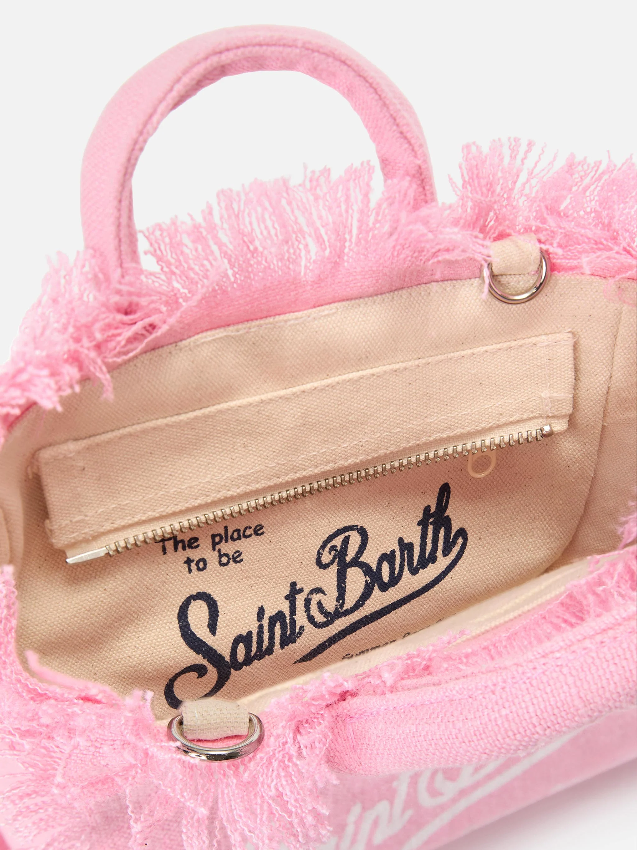 Pink solid color linen Vanity mini bag with removable strap - Image 4