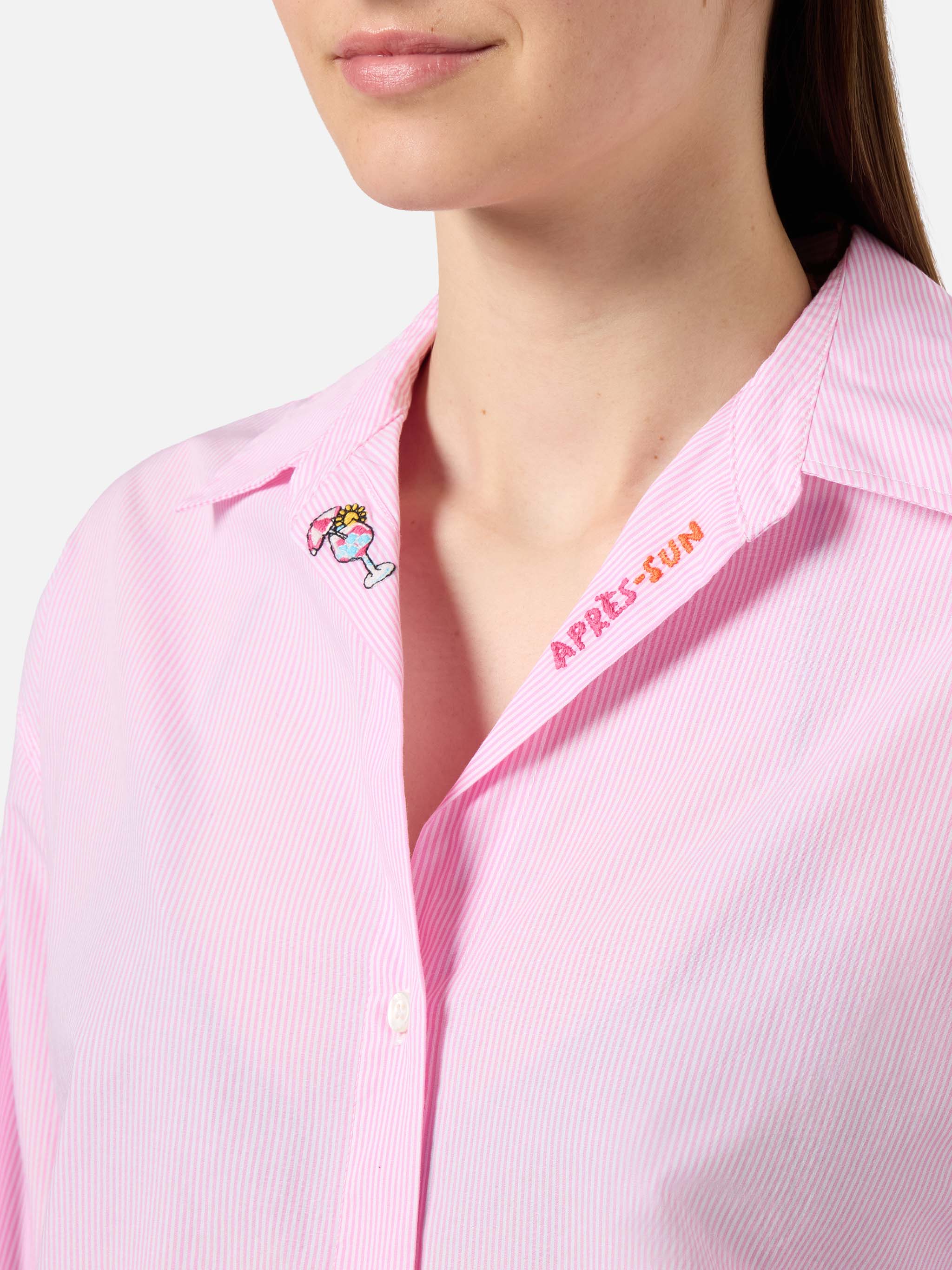 Pink striped cotton poplin Cristal shirt with embroidery - Image 2