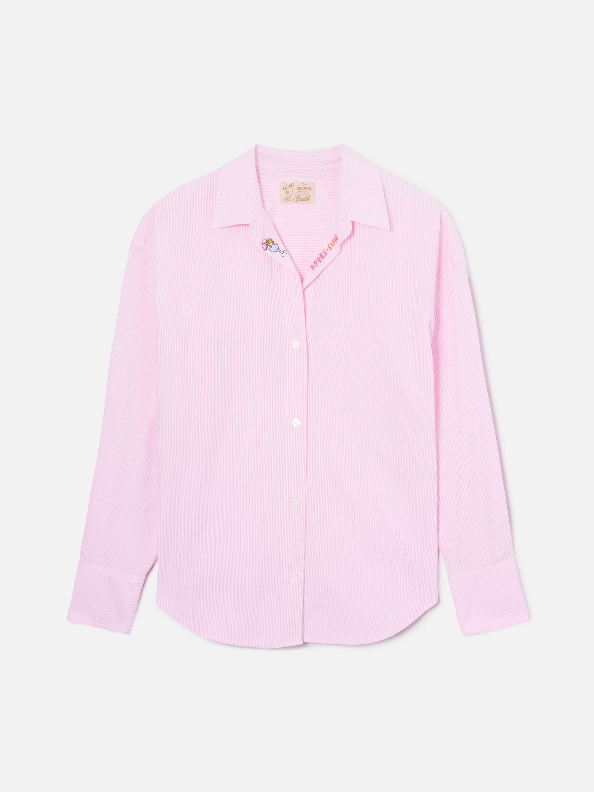 Pink striped cotton poplin Cristal shirt with embroidery - Image 4