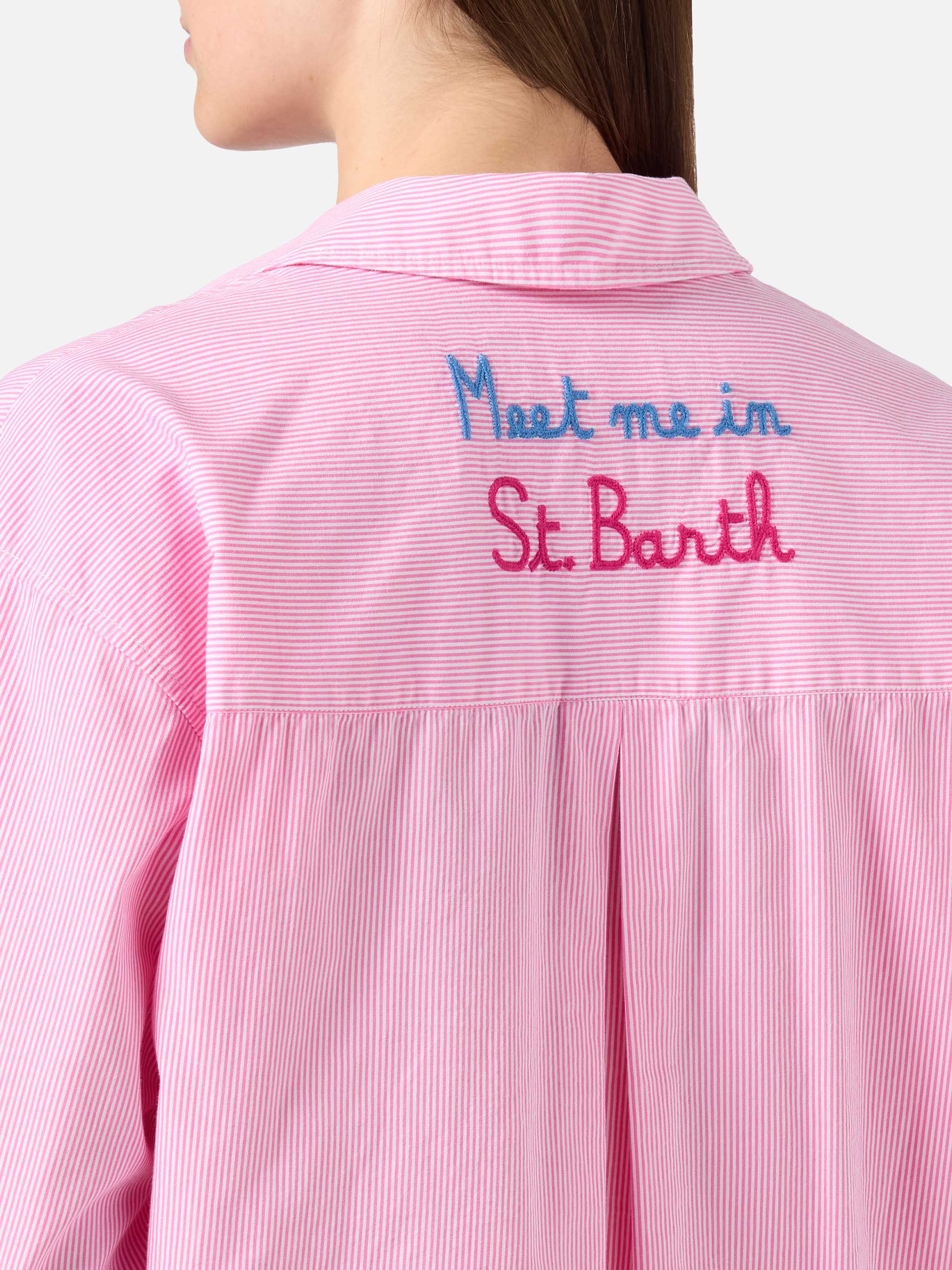 Pink striped Cristal shirt with Meet Me In Saint Barth embroidery - Image 2