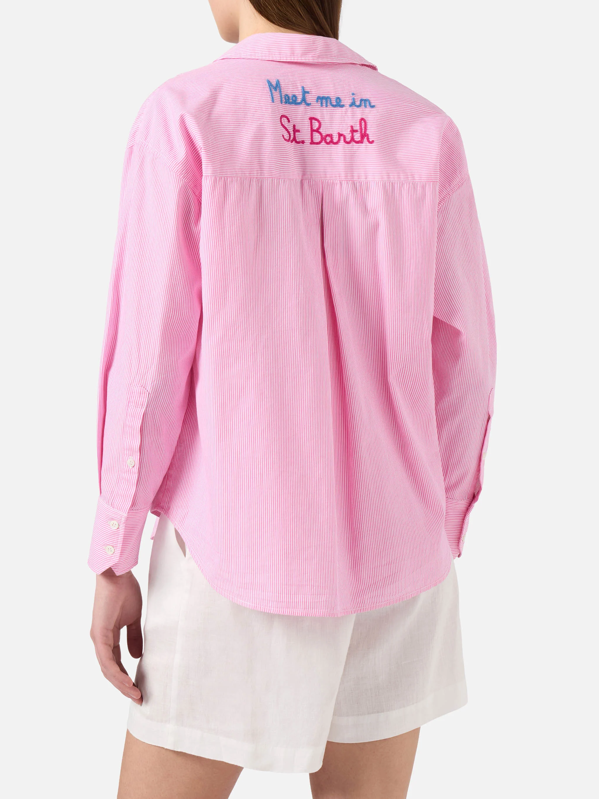 Pink striped Cristal shirt with Meet Me In Saint Barth embroidery - Image 3