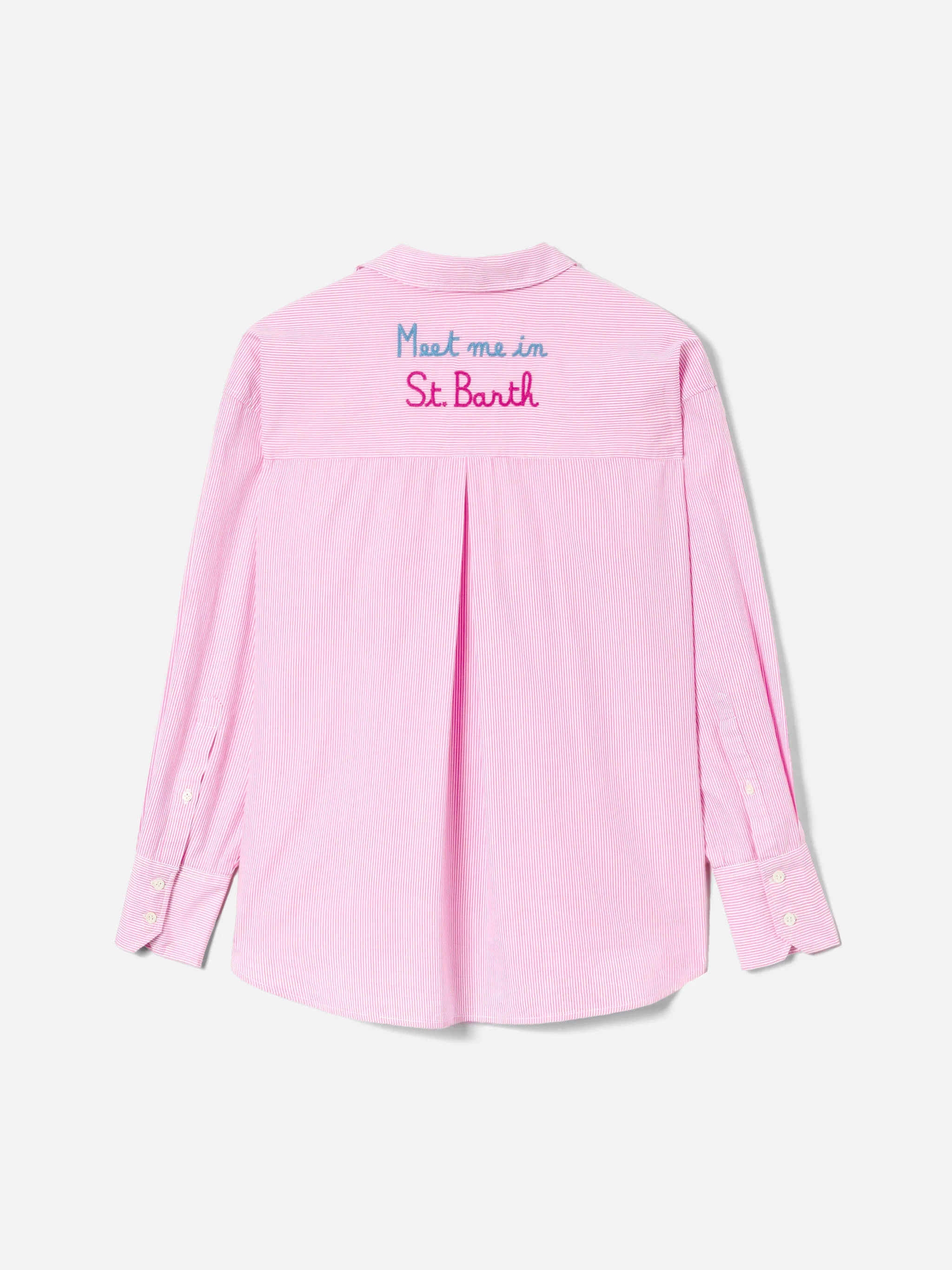 Pink striped Cristal shirt with Meet Me In Saint Barth embroidery - Image 5