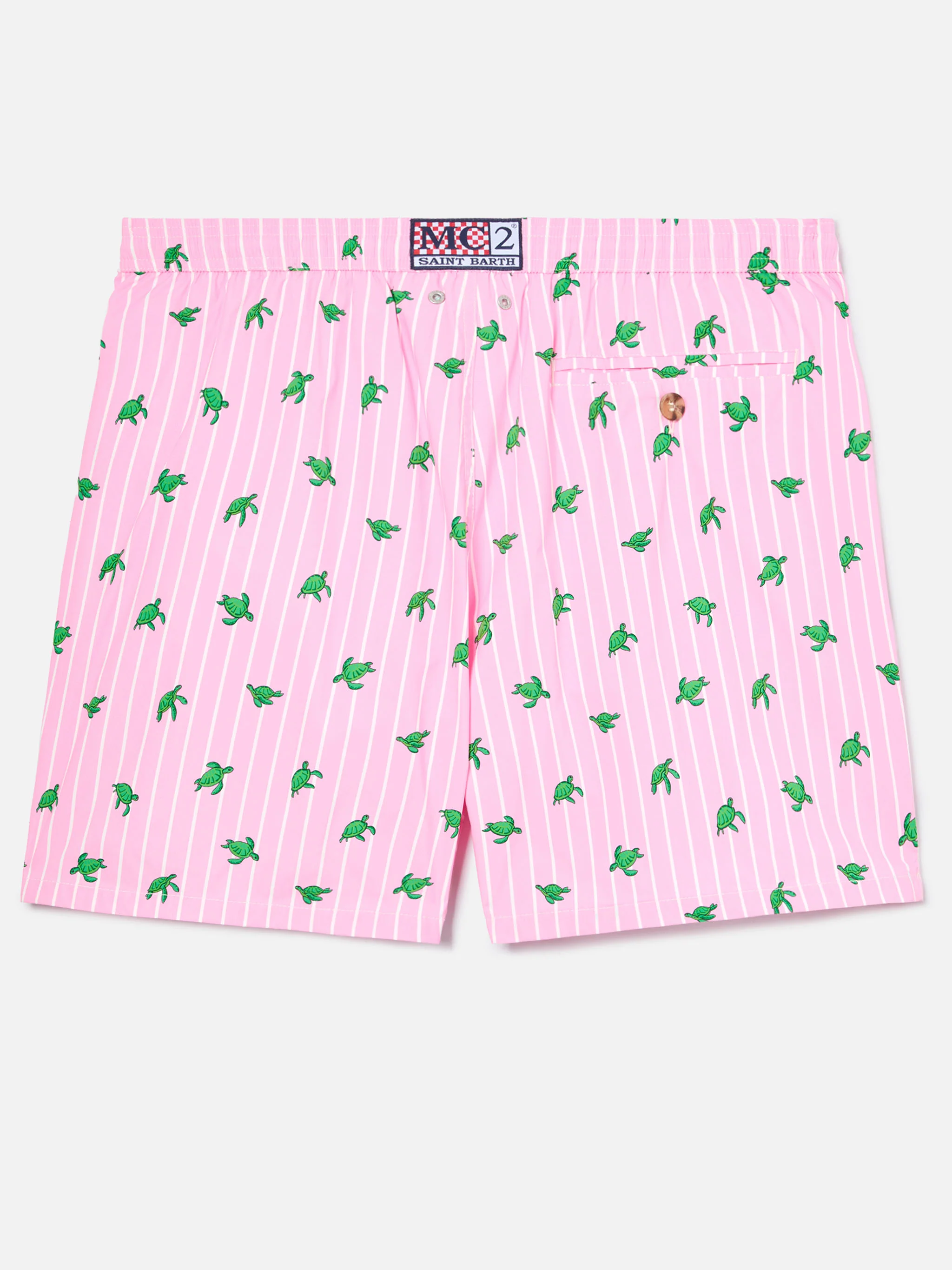Pink striped Lighting Micro swim shorts with all-over turtle print - Image 2