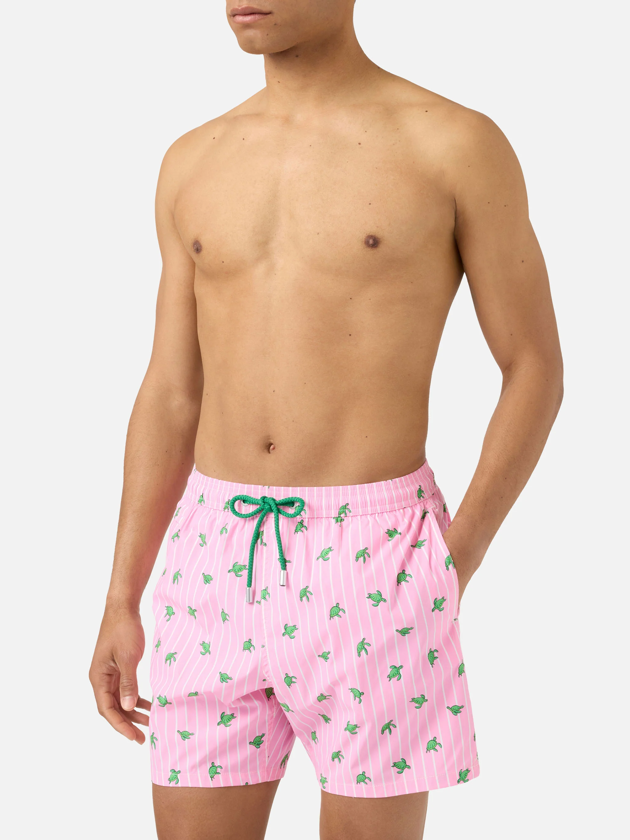 Pink striped Lighting Micro swim shorts with all-over turtle print - Image 3