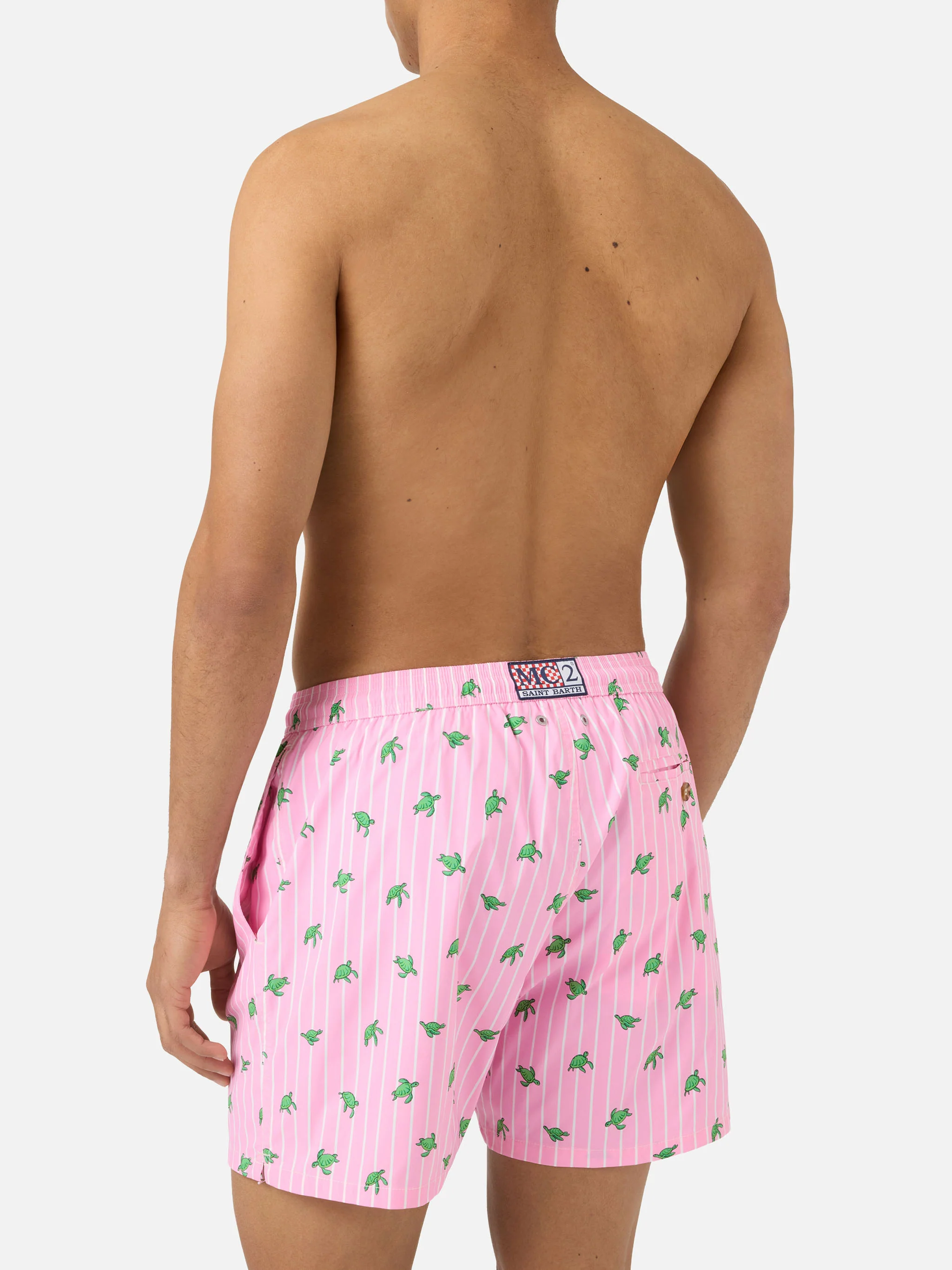 Pink striped Lighting Micro swim shorts with all-over turtle print - Image 5
