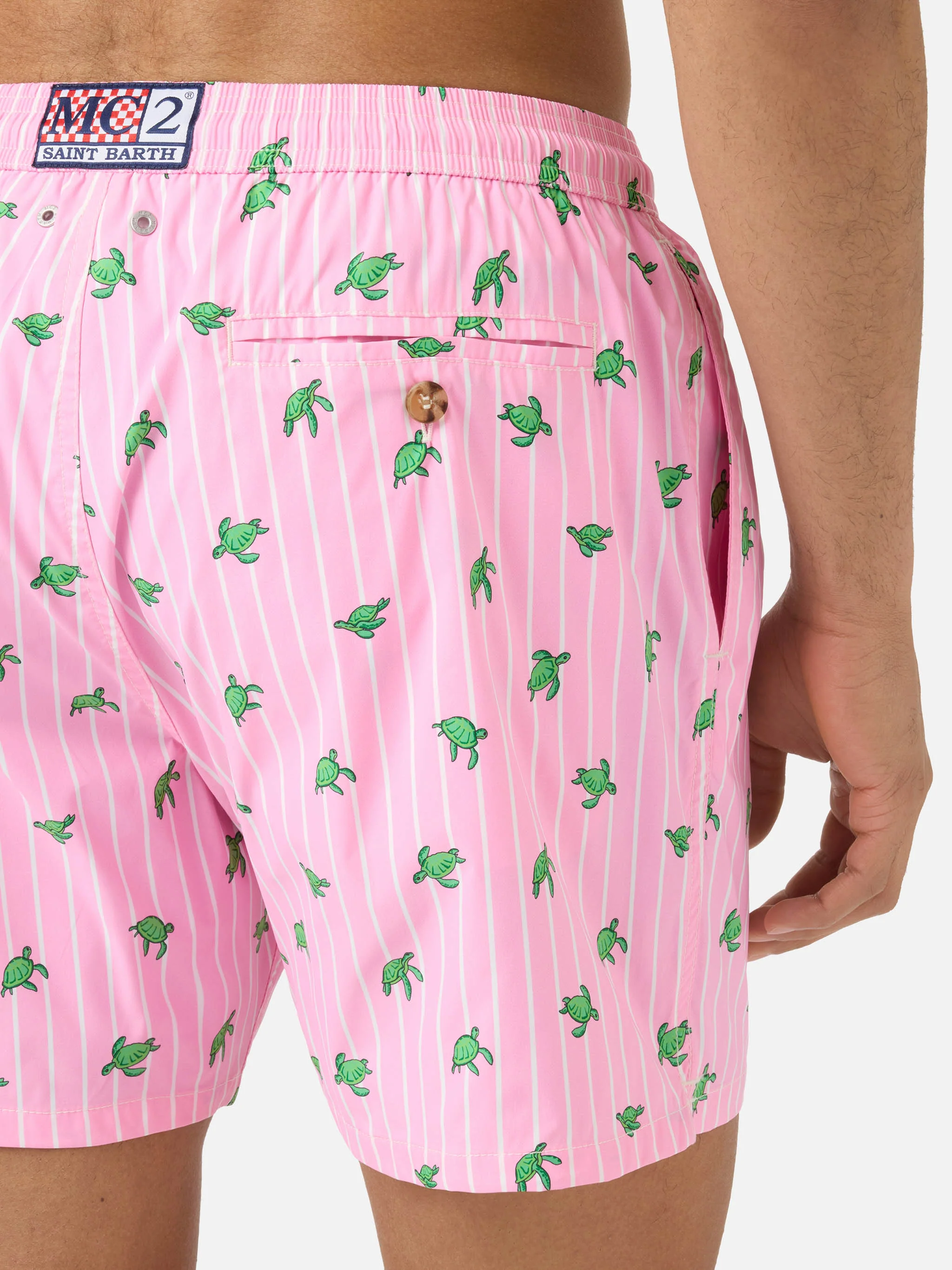 Pink striped Lighting Micro swim shorts with all-over turtle print - Image 6