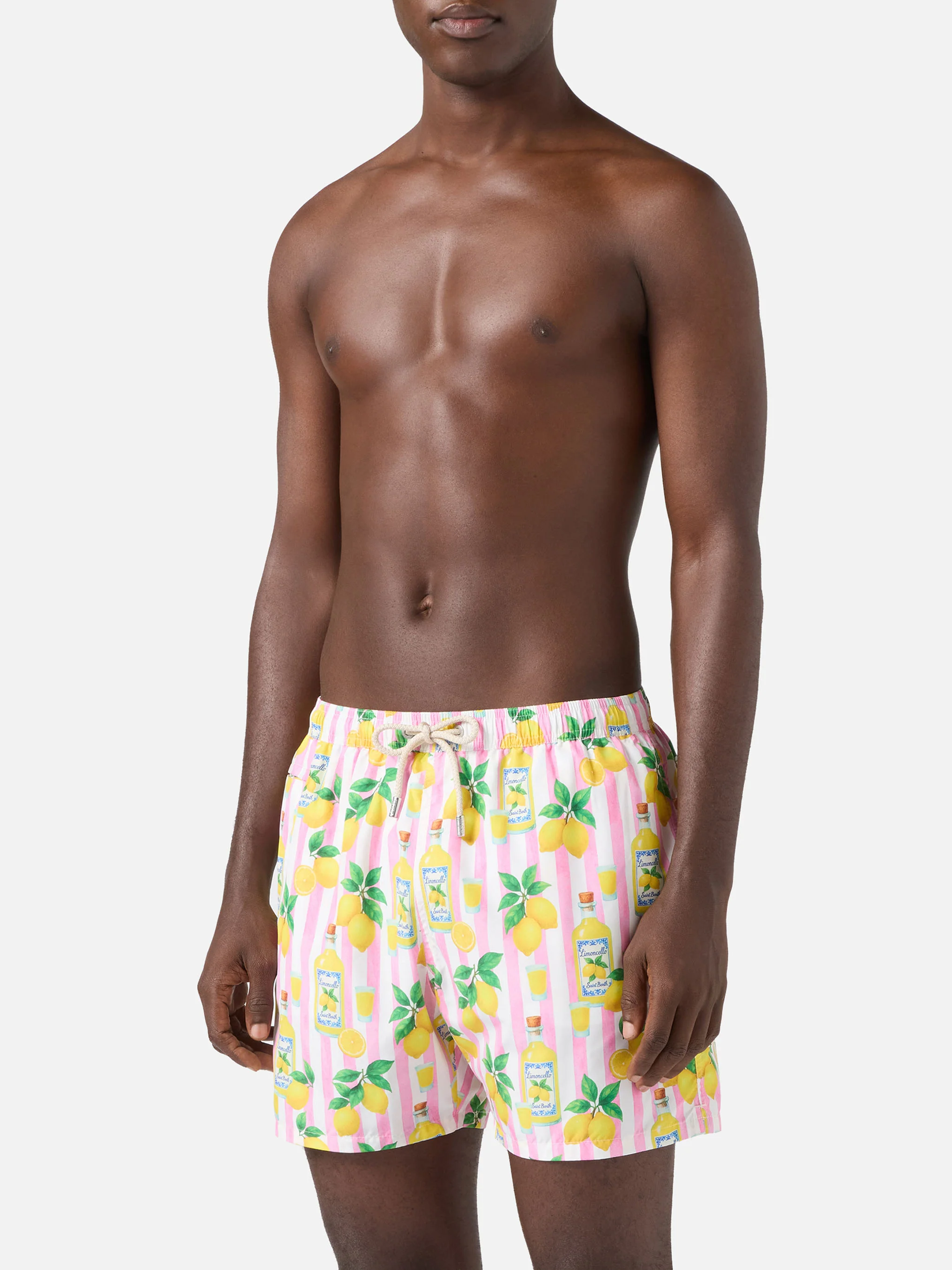 Pink striped Lighting swim shorts with all-over limoncello print - Image 3