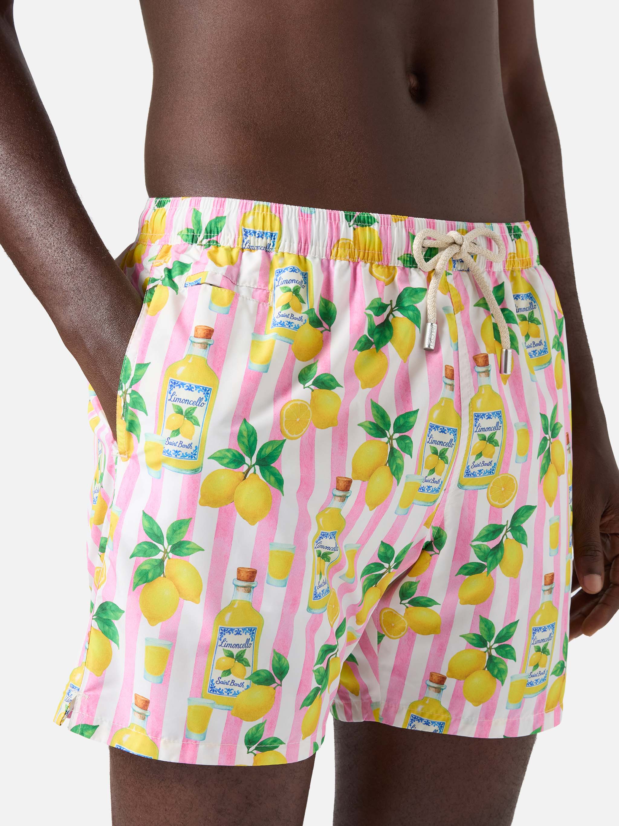 Pink striped Lighting swim shorts with all-over limoncello print - Image 4
