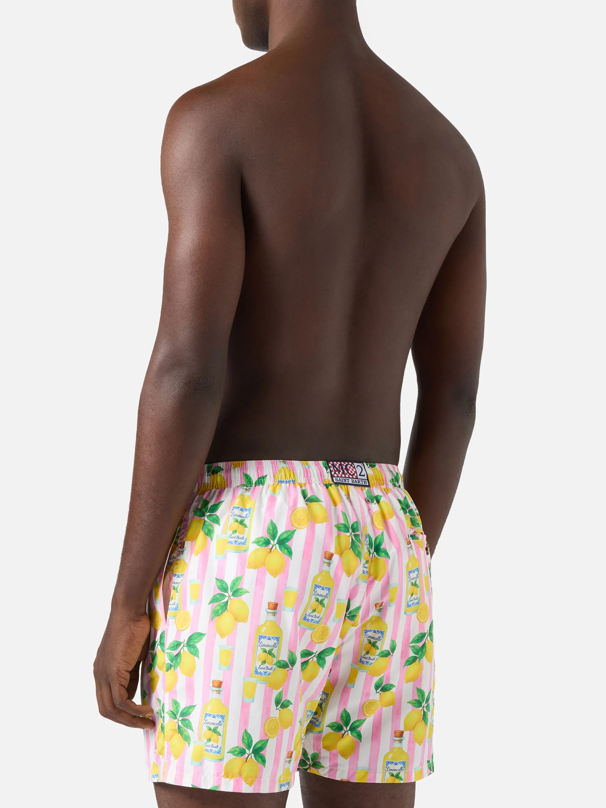 Pink striped Lighting swim shorts with all-over limoncello print - Image 5